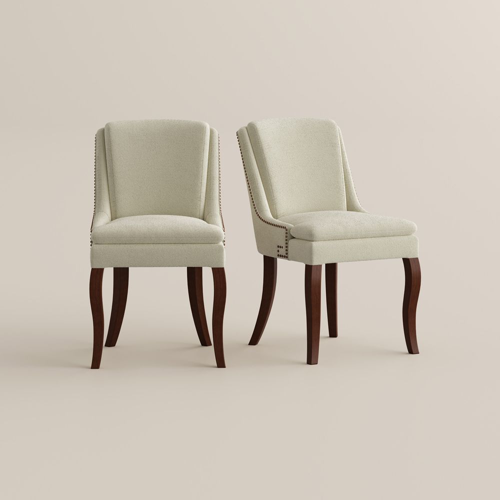 Farmhous Beige & Walnut Chenille Dining Chairs