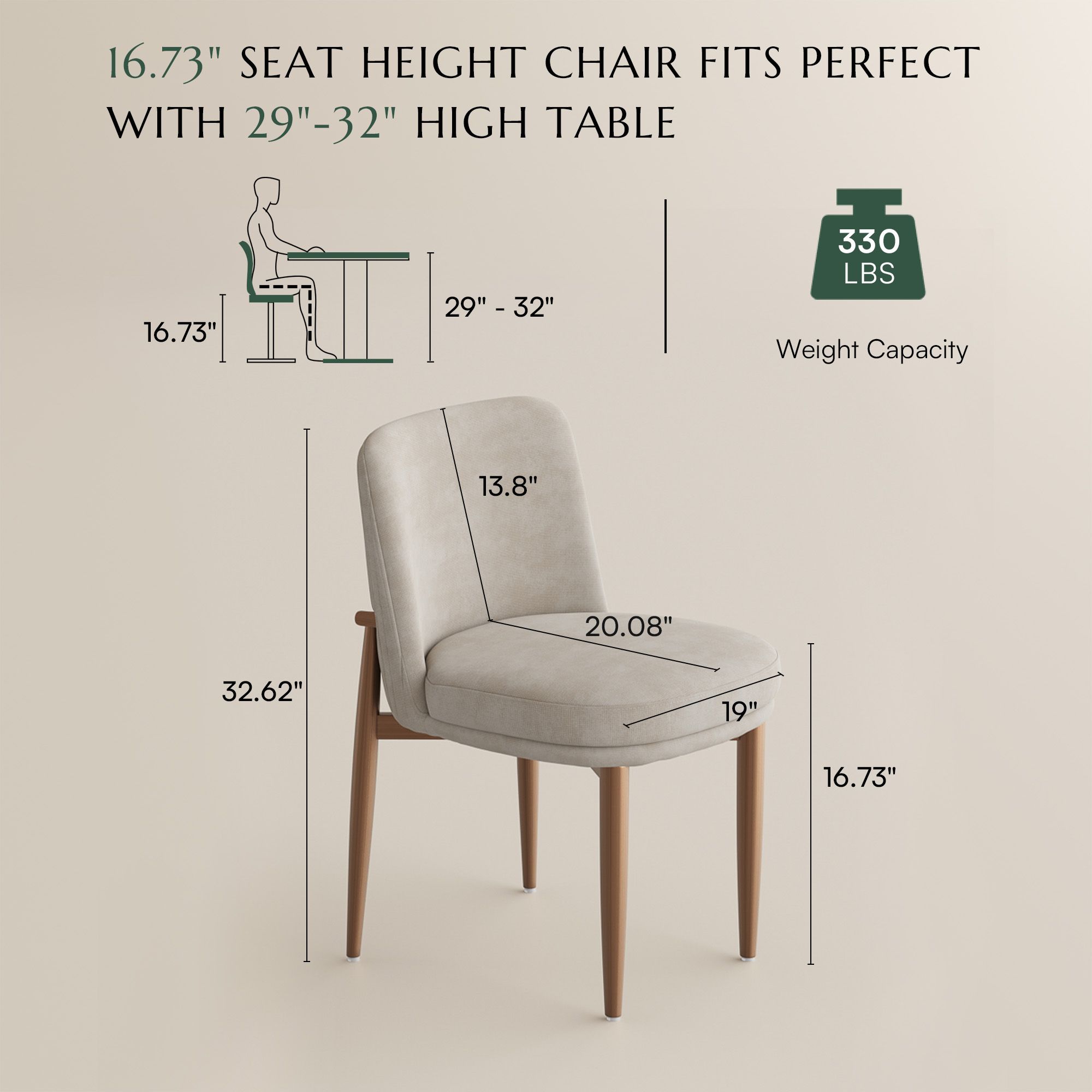 Beige & Bronze Cotton Linen Dining Chairs