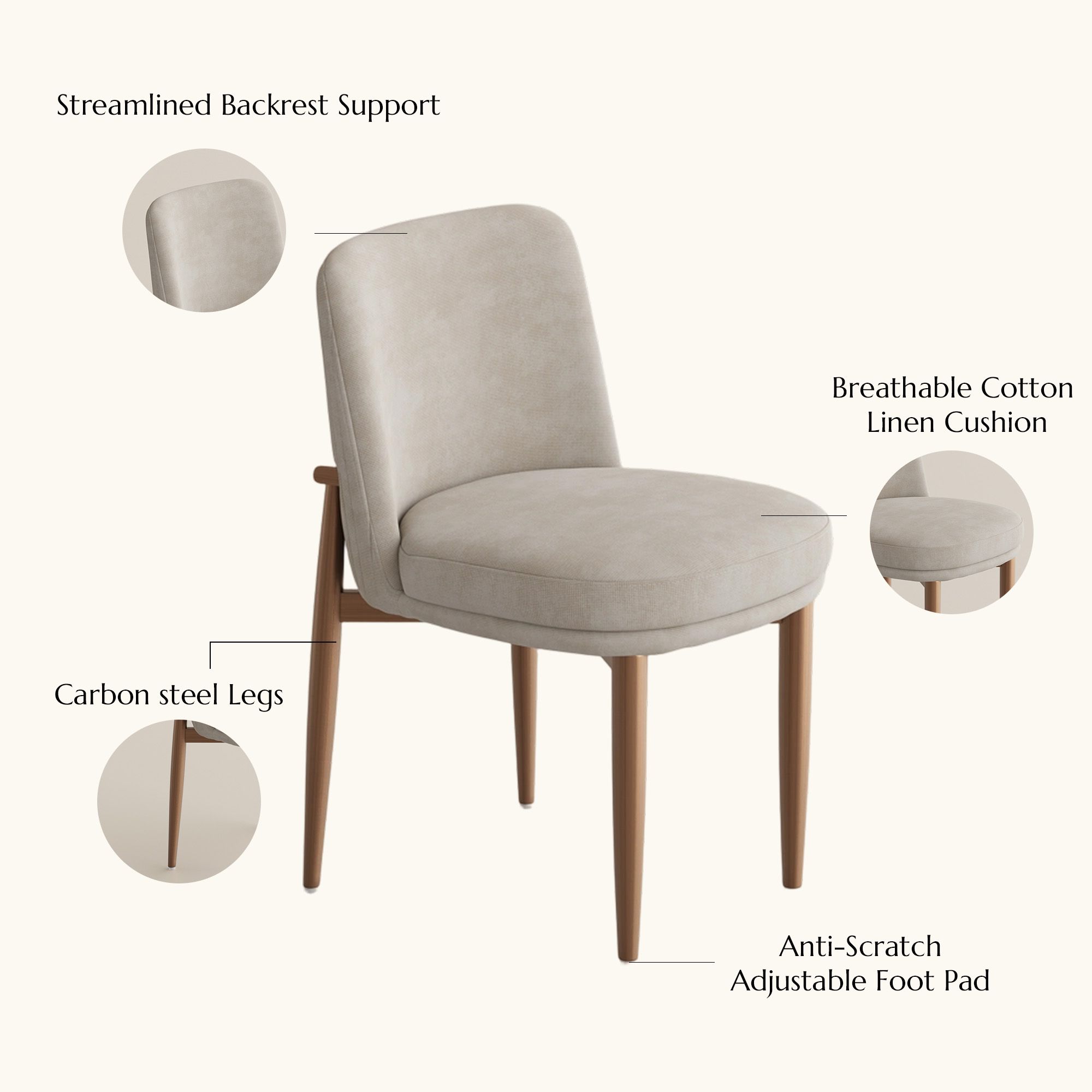 Beige & Bronze Cotton Linen Dining Chairs