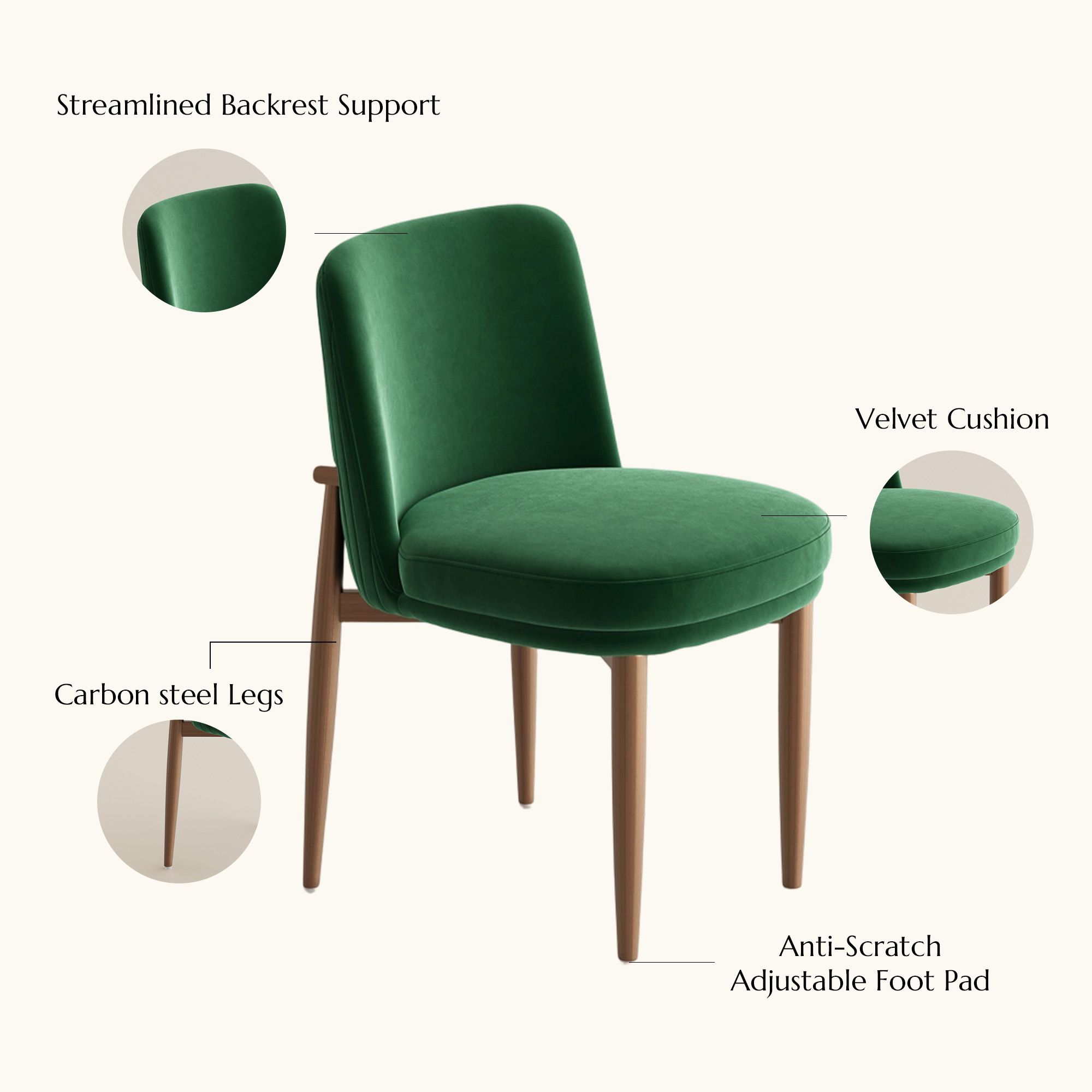 Green & Bronze Velvet Dining Chairs