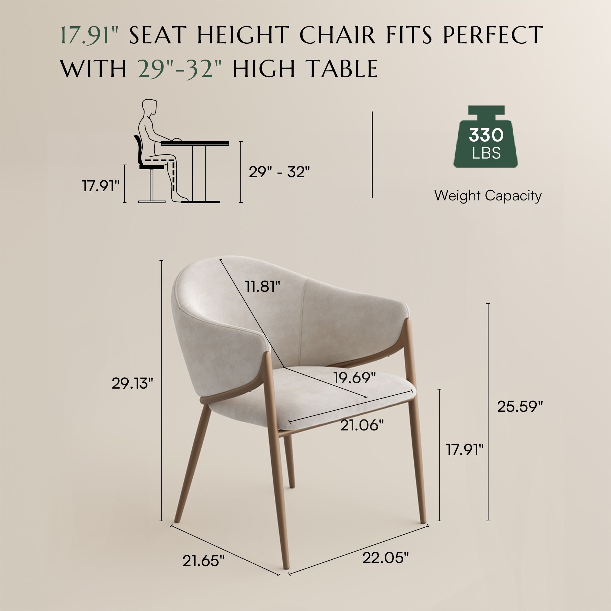 Armchair Beige & Bronze Cotton Linen Dining Chairs