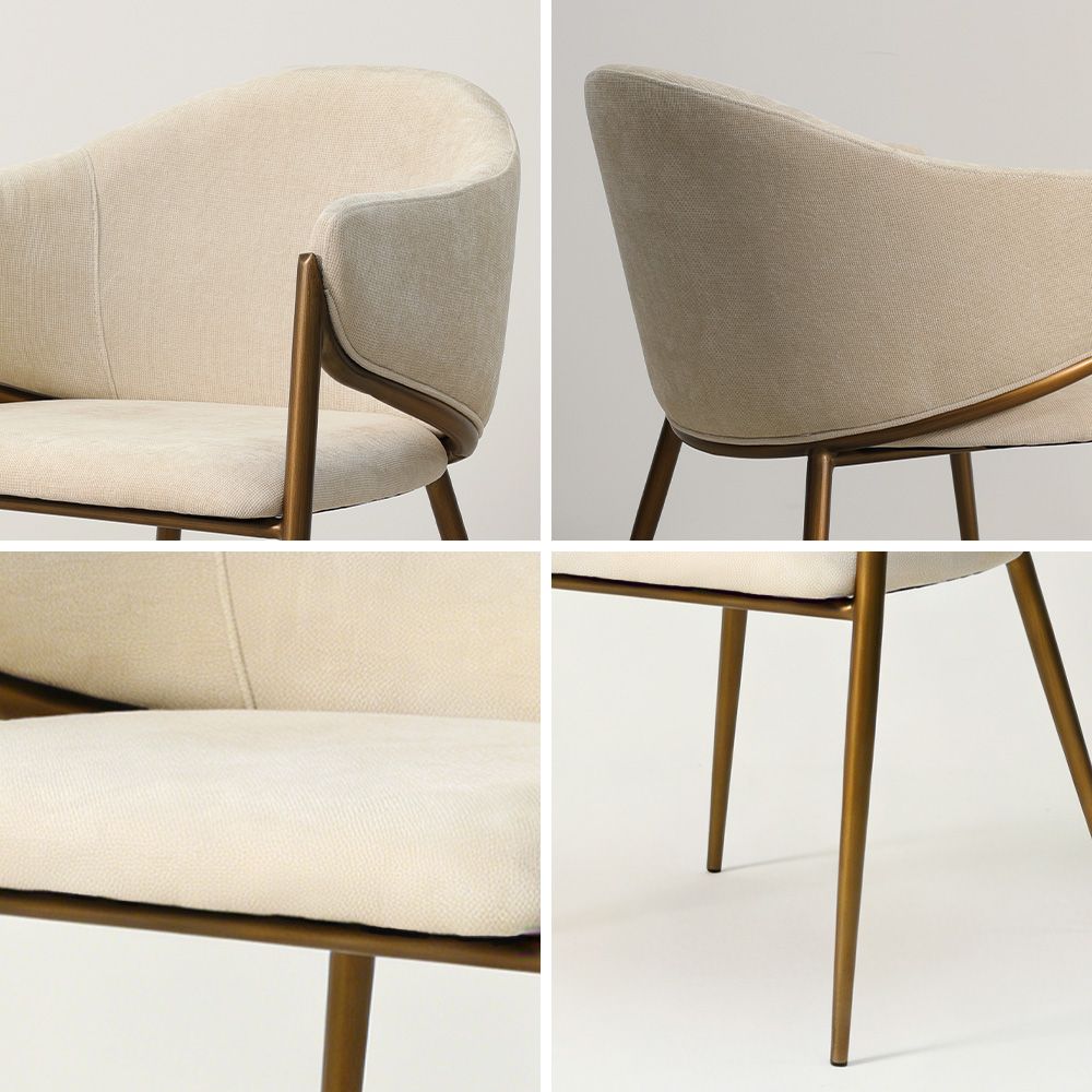 Armchair Beige & Bronze Cotton Linen Dining Chairs