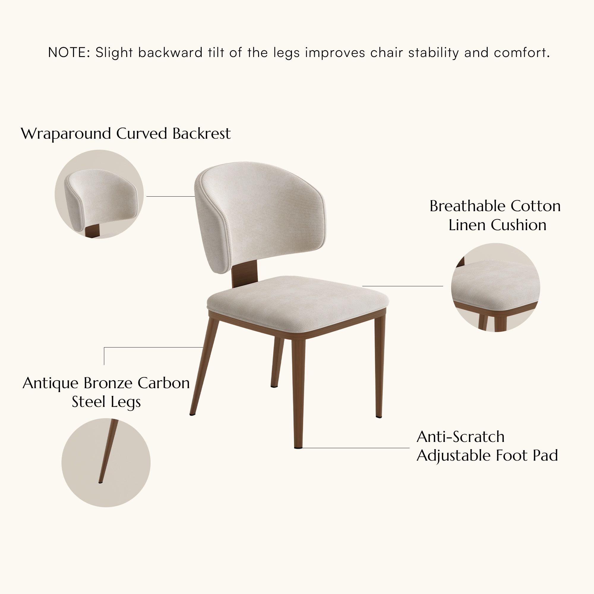 Cotton Linen Beige & Bronze Cotton Linen Dining Chairs