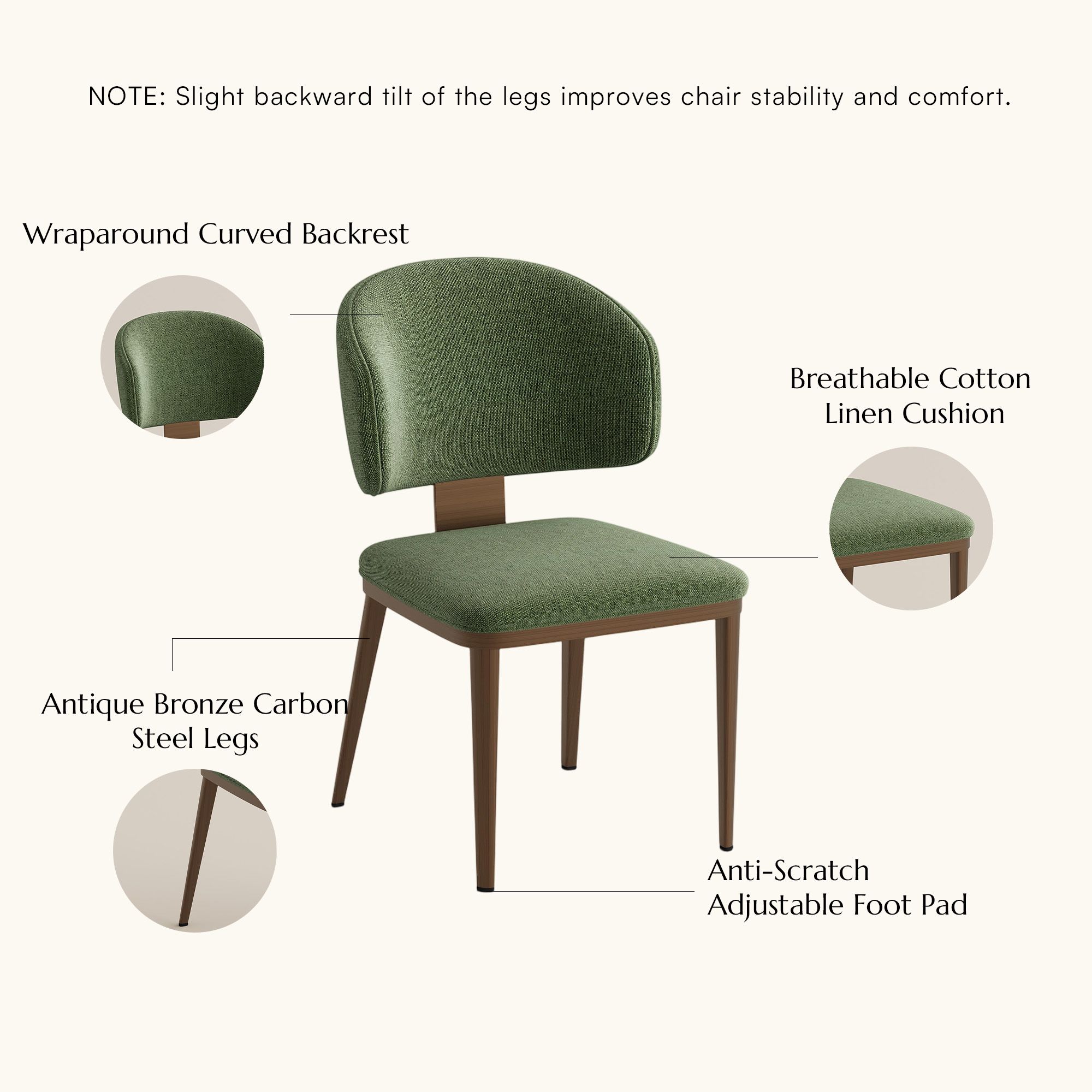 Beige Green & Bronze Cotton Linen Dining Chairs