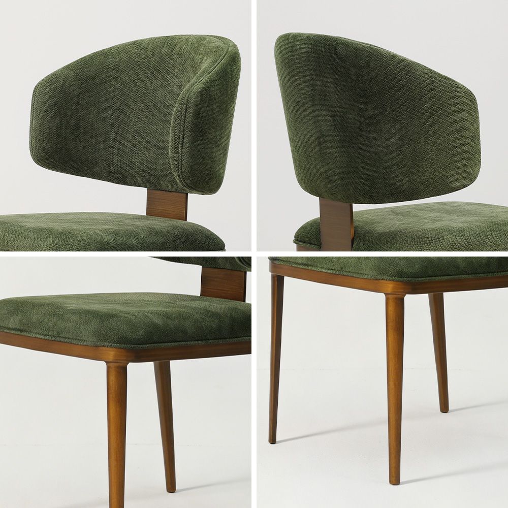 Modern Luxury Green & Bronze Cotton Linen Dining Chairs