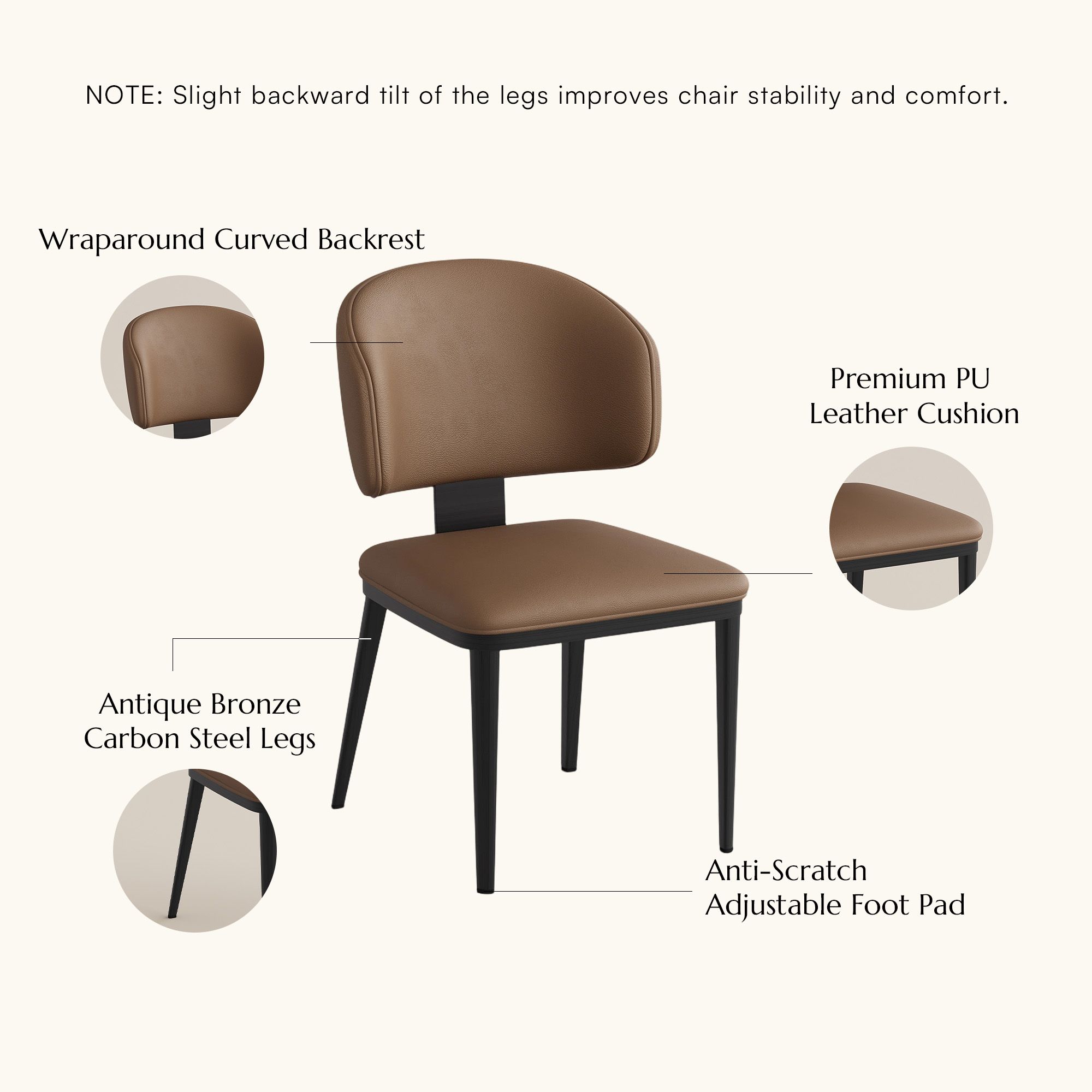 Modern Brown & Black PU Leather Dining Chairs