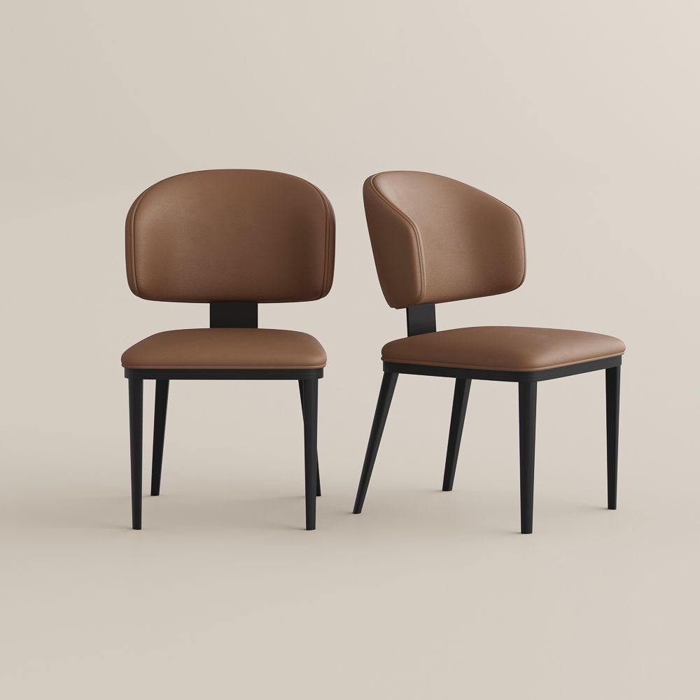Beige Brown & Black PU Leather Dining Chairs