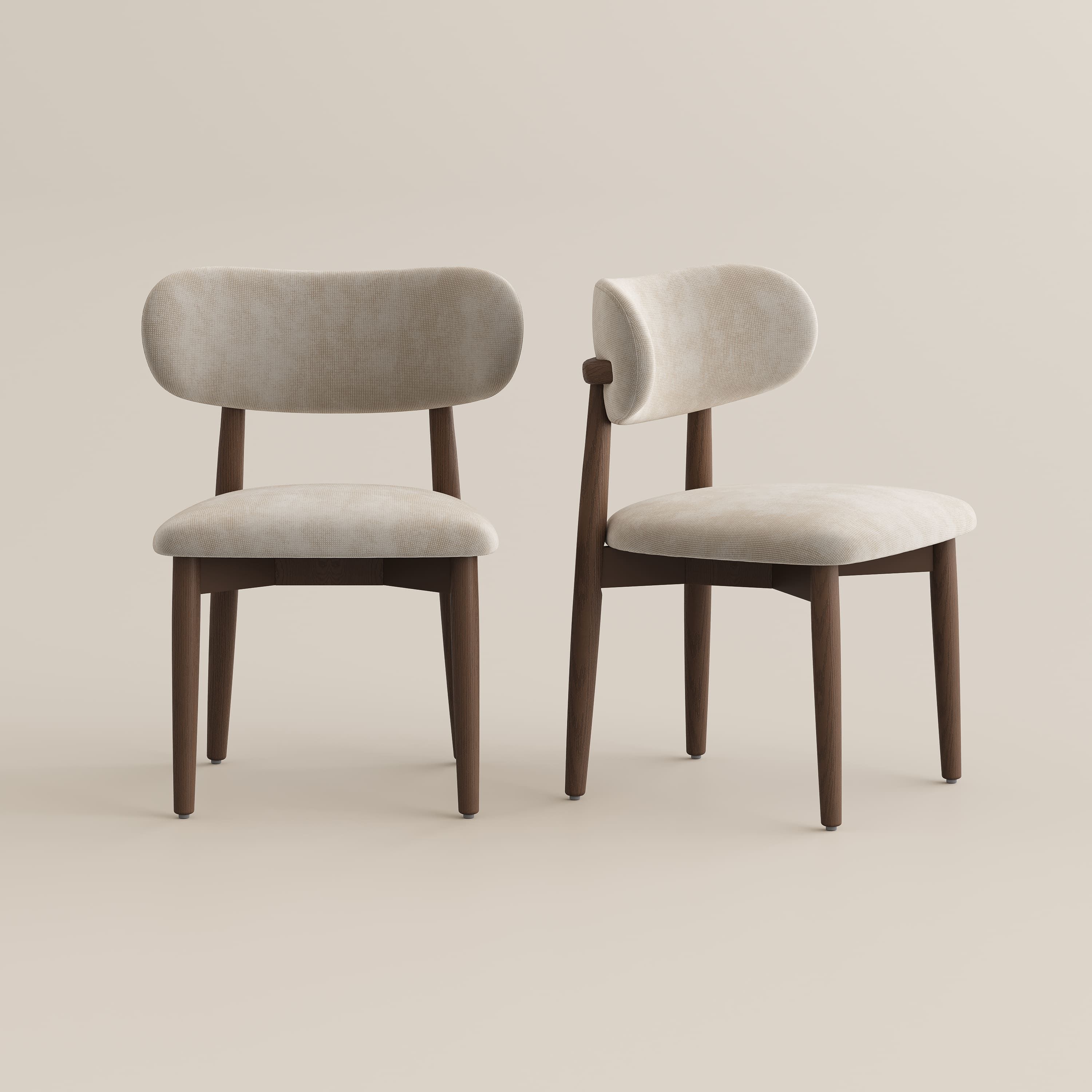 Side Chair Beige & Walnut Cotton Linen Dining Chairs