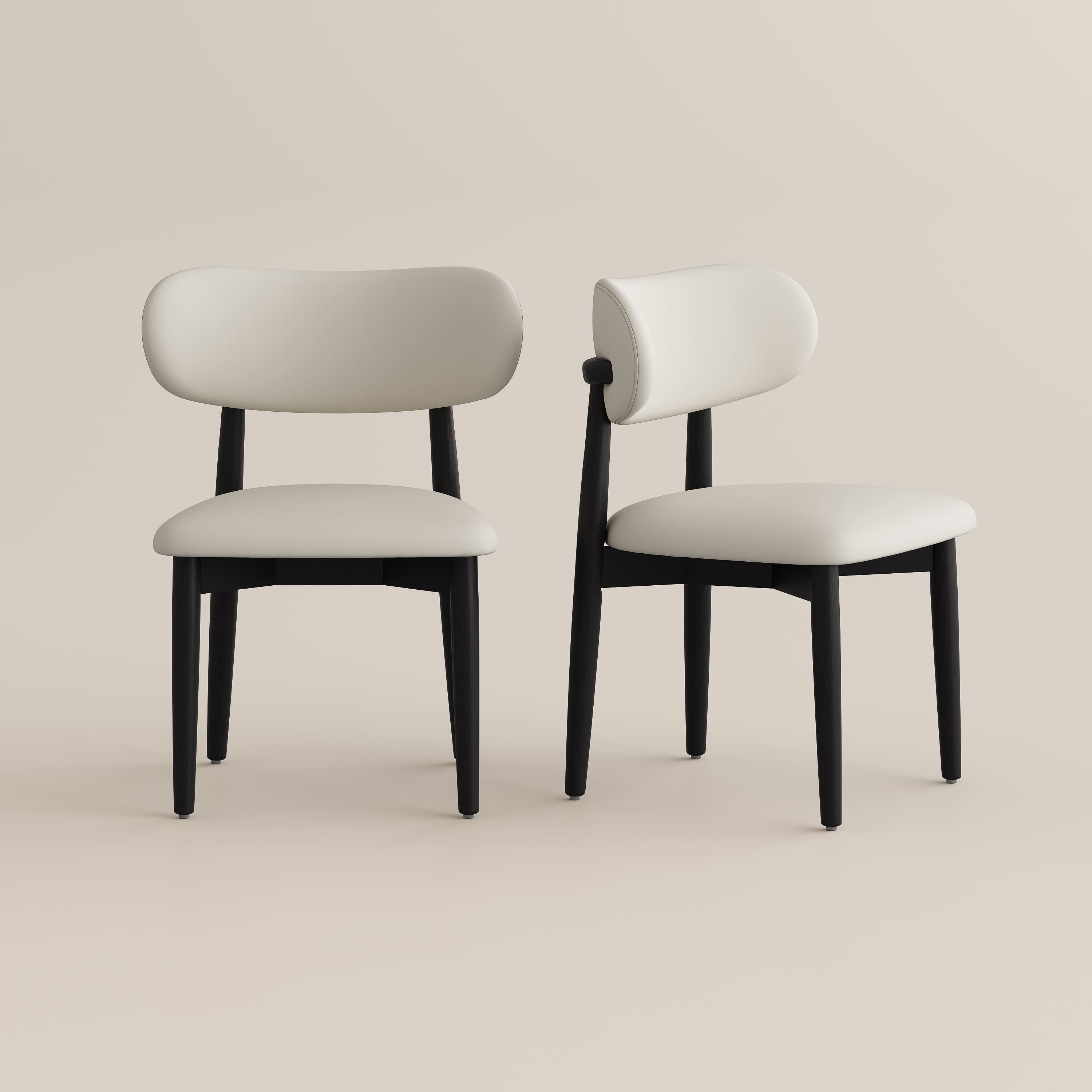 Solid Wood Beige & Black PU Leather Dining Chairs