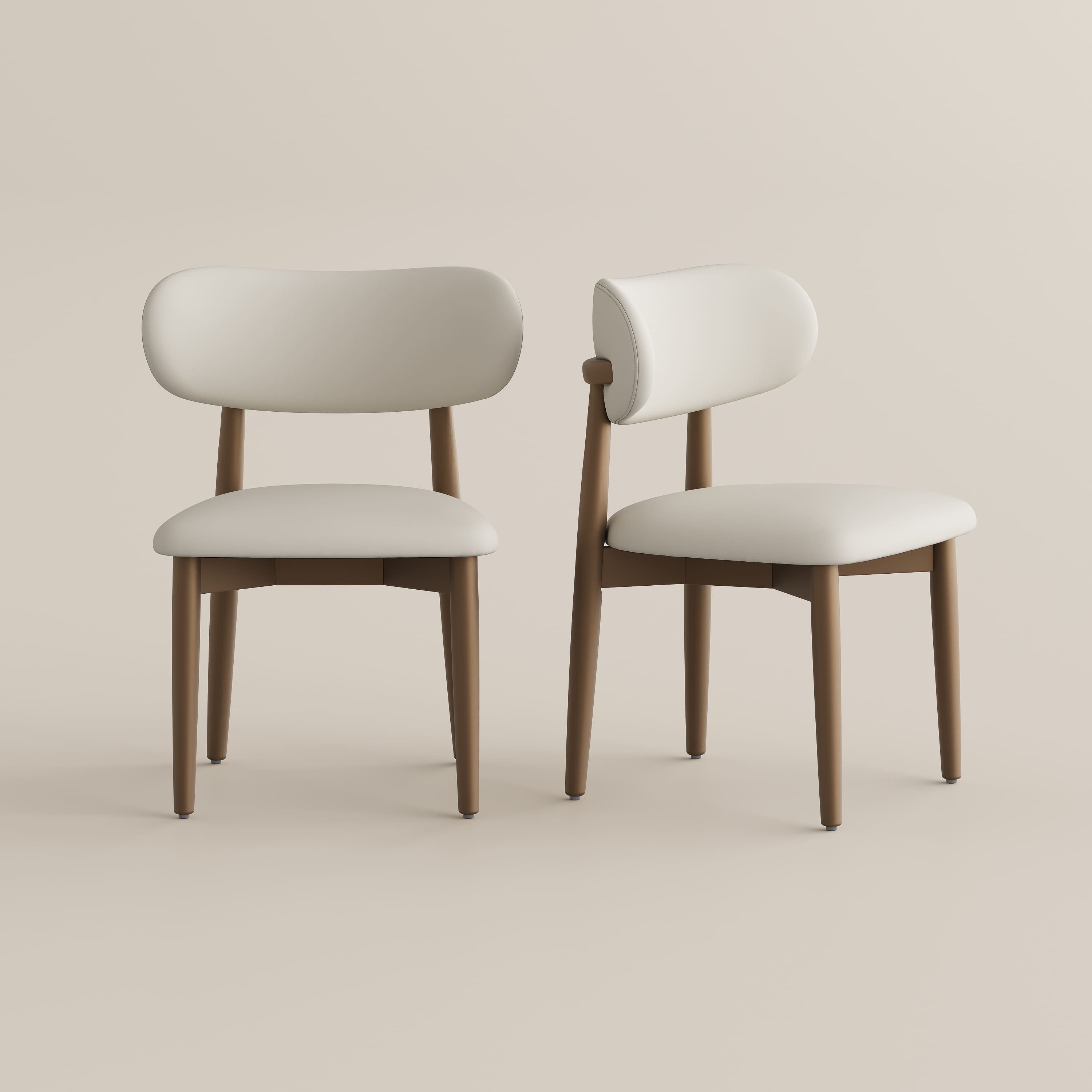 Open Back Beige & Bronze PU Leather Dining Chairs