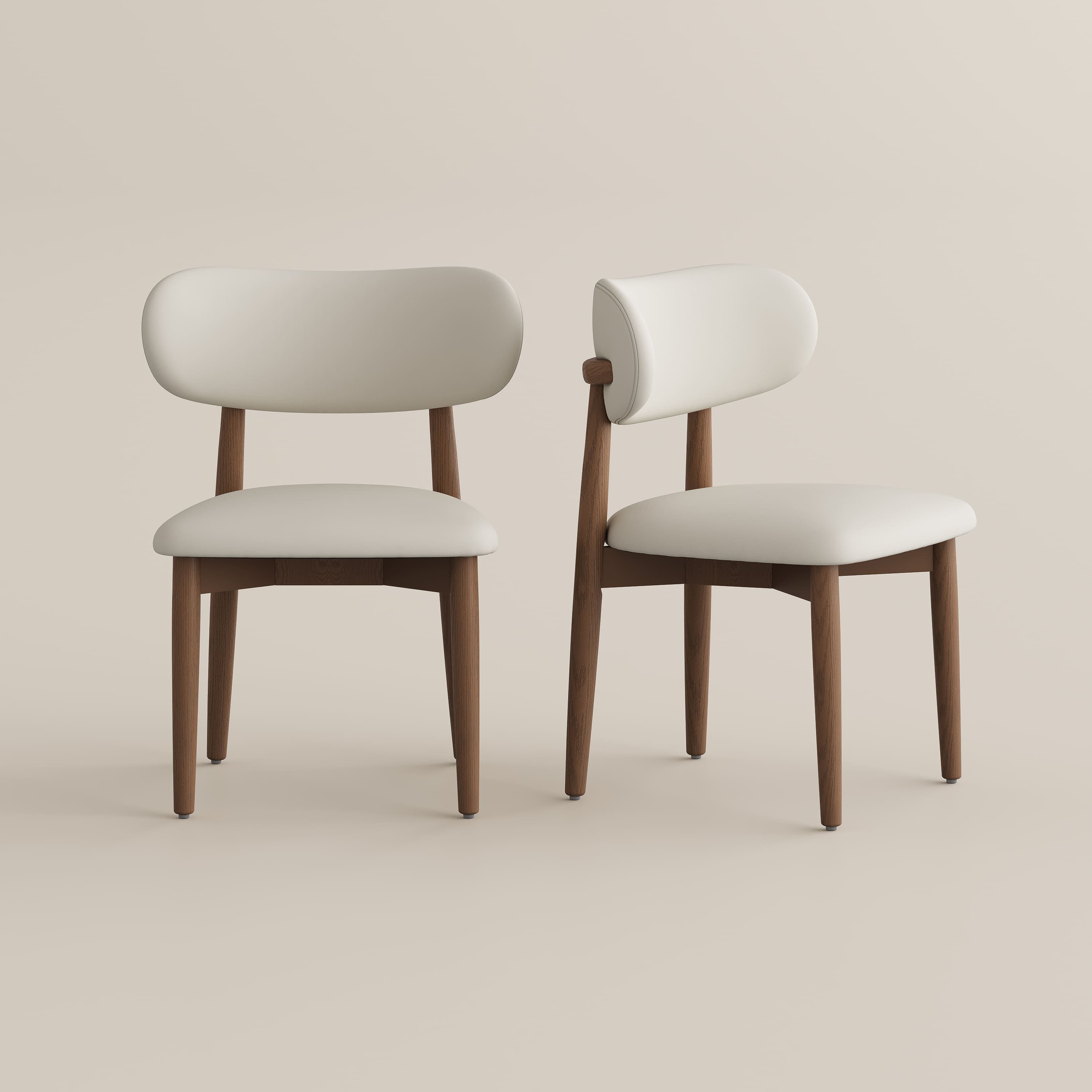 PU Leather Beige & Walnut PU Leather Dining Chairs