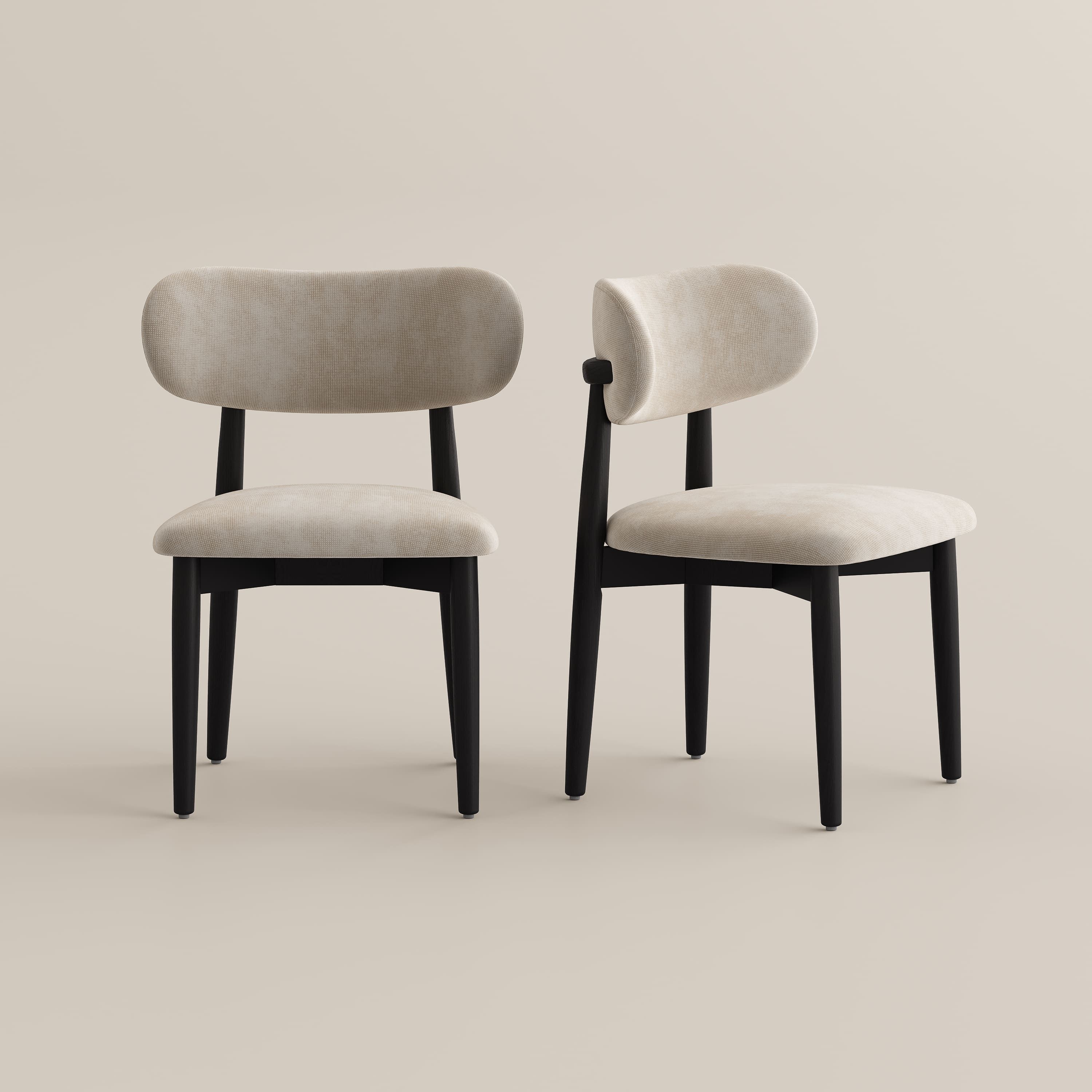 Open Back Beige & Black Cotton Linen Dining Chairs