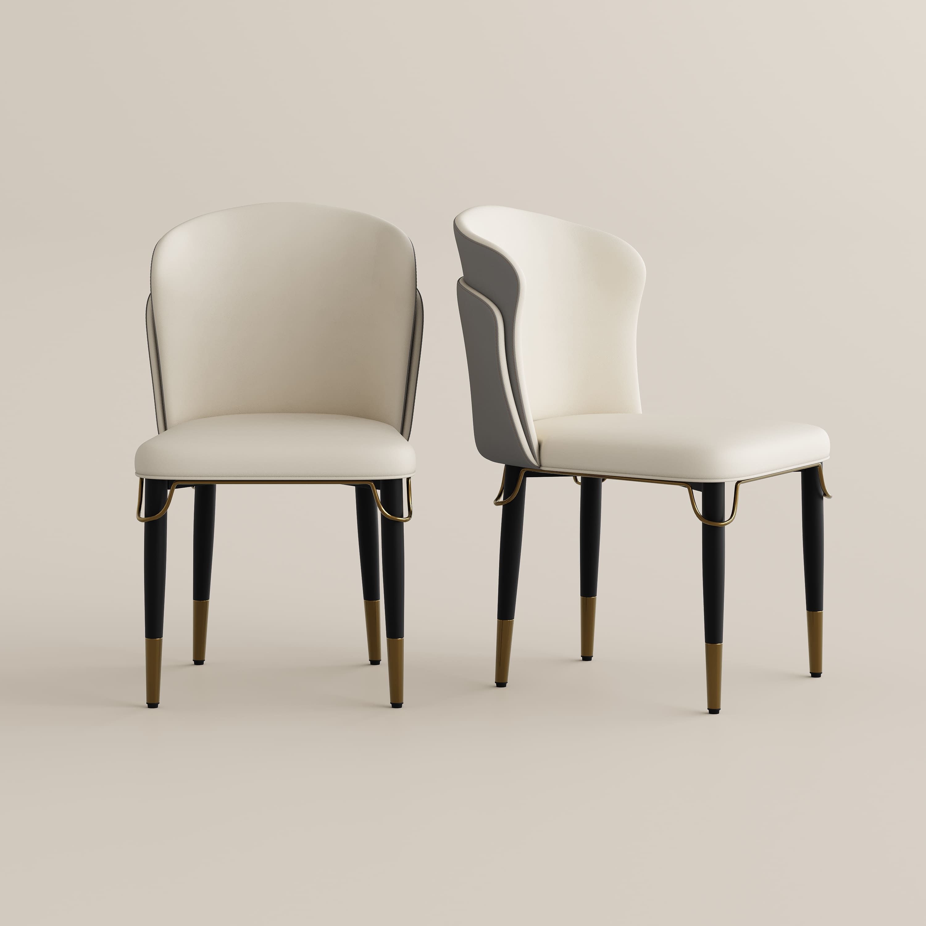 Side Chair Gray & Beige PU Leather Dining Chairs