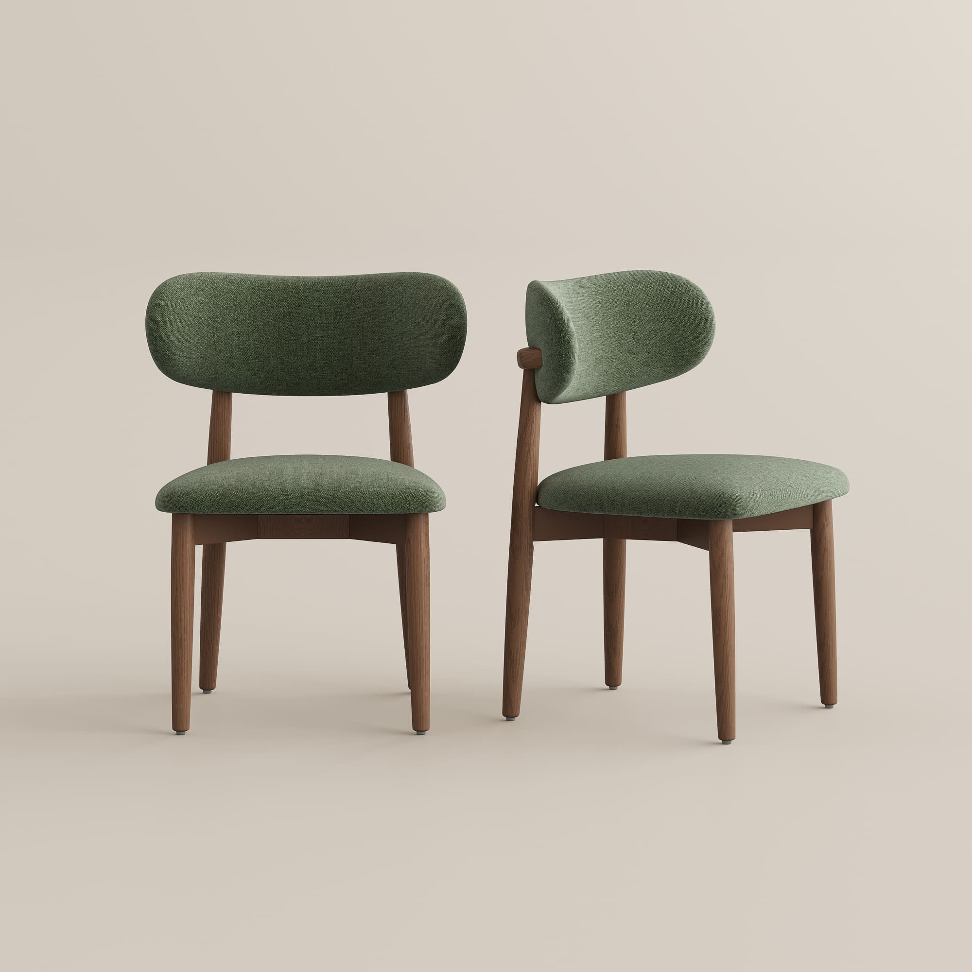 Side Chair Green & Light Walnut Cotton Linen Dining Chairs