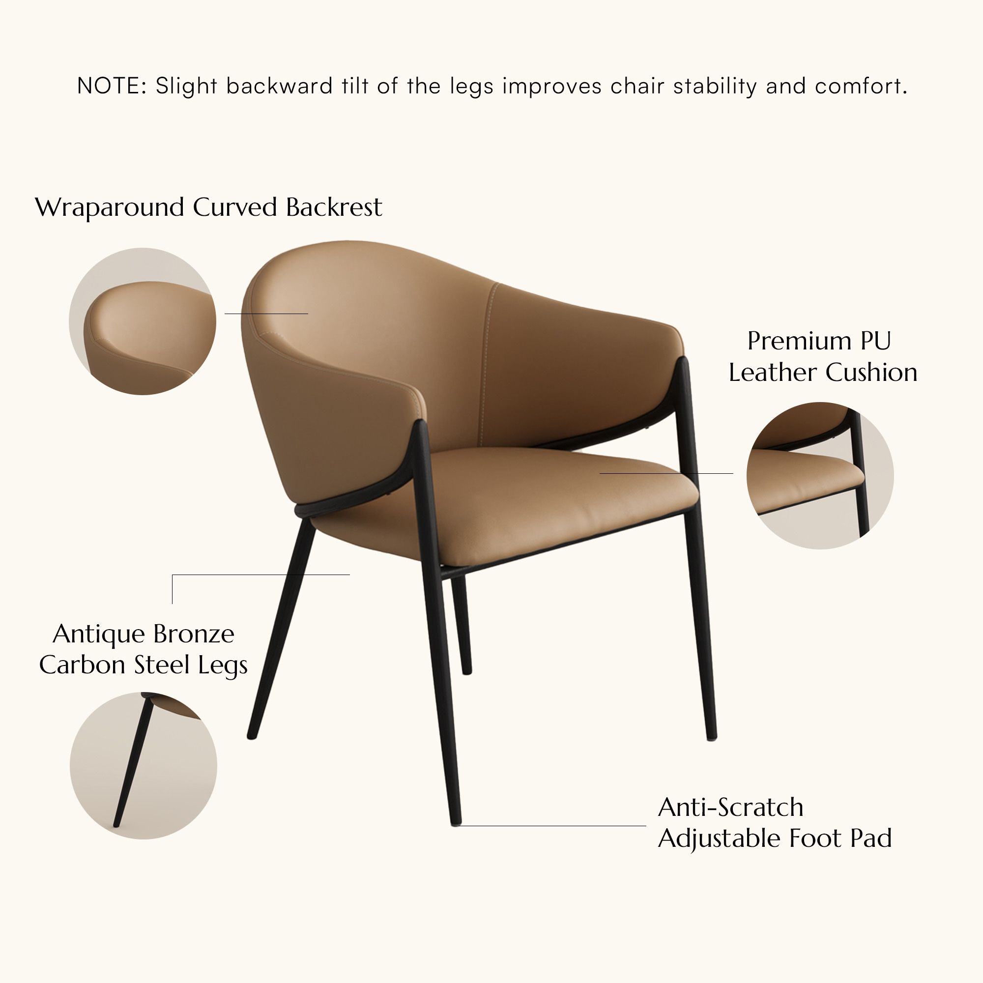 Modern Luxury Brown & Black PU Leather Dining Chairs