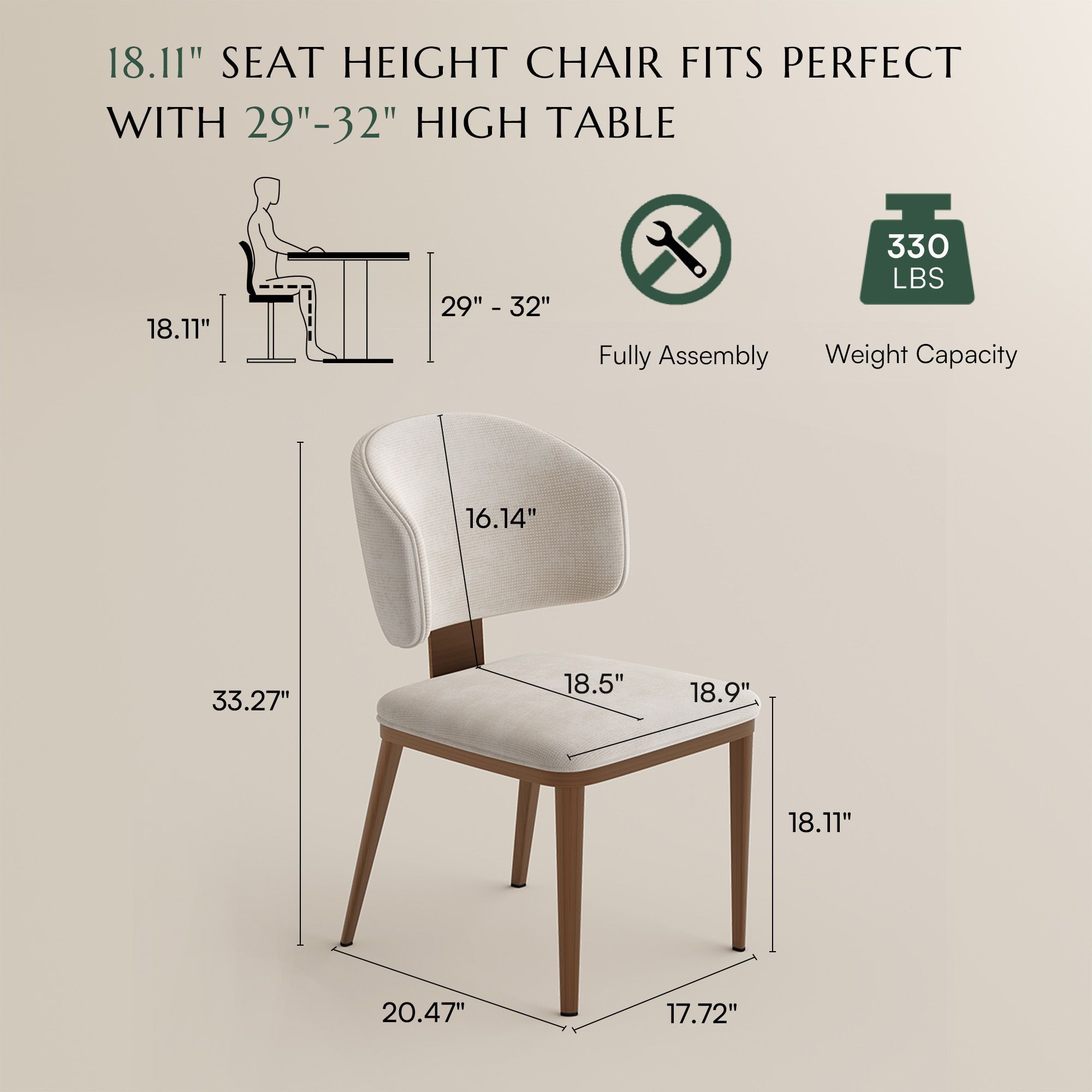 Upholstered Beige & Bronze Cotton Linen Dining Chairs