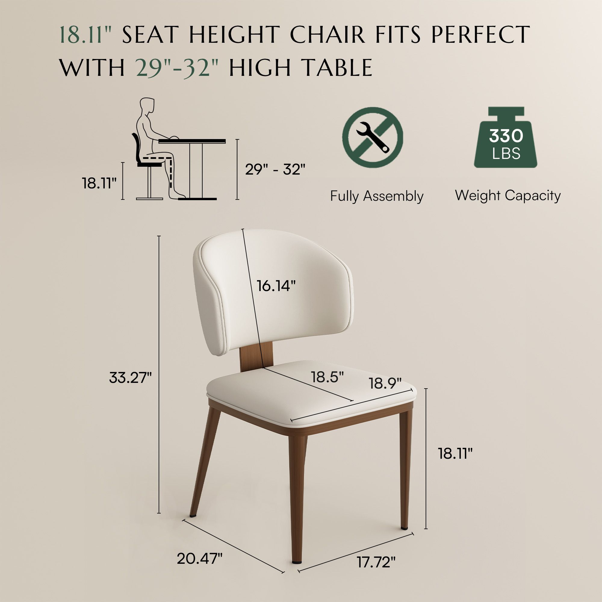 Side Chair Beige & Bronze PU Leather Dining Chairs