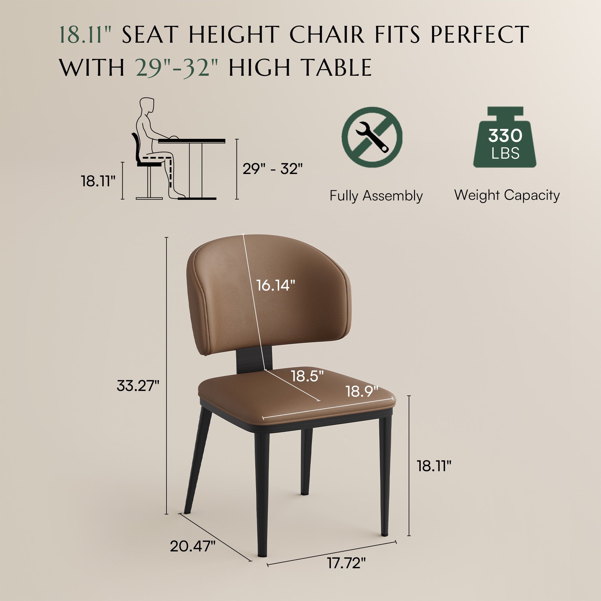 Cotton Linen Brown & Black PU Leather Dining Chairs