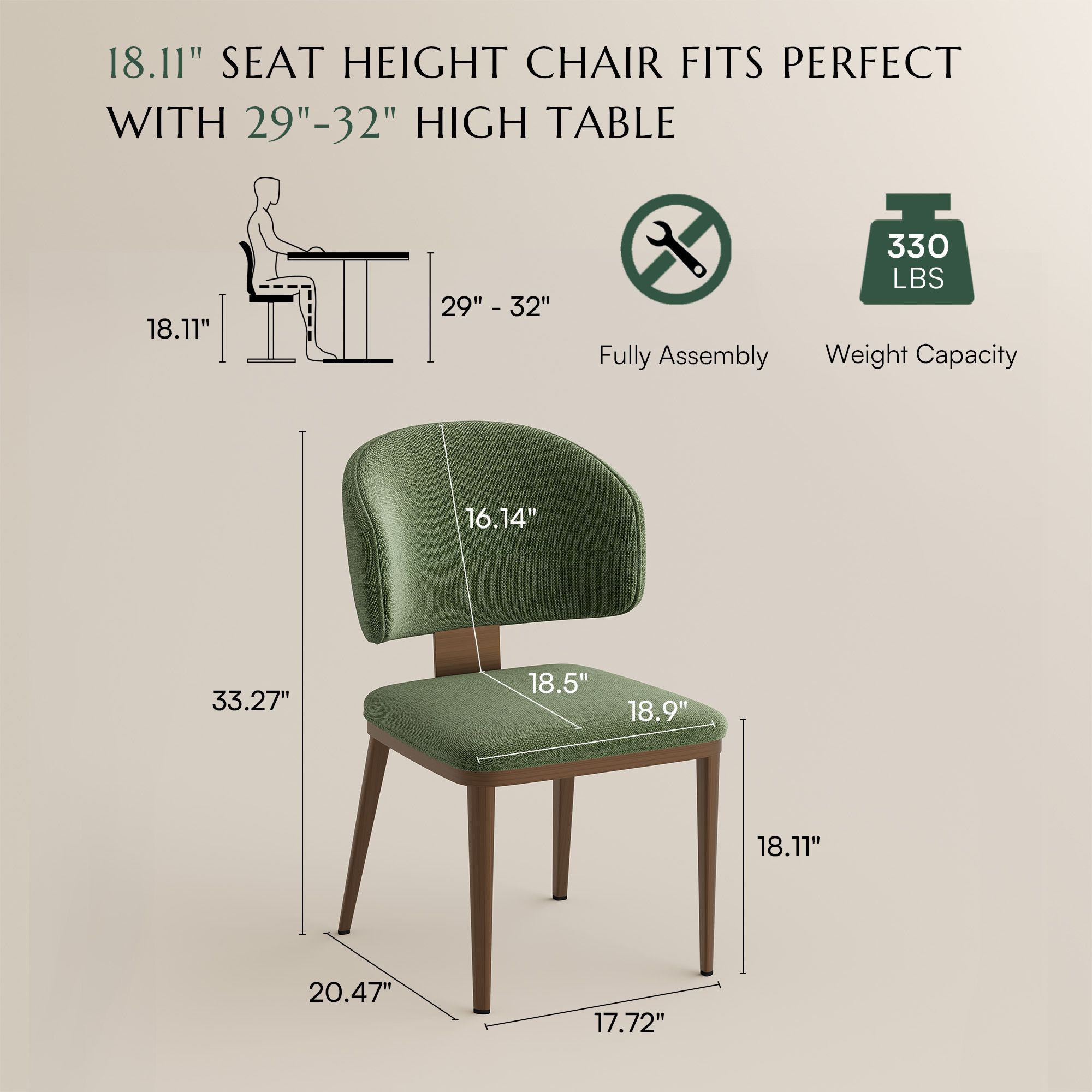 Cotton Linen Green & Bronze Cotton Linen Dining Chairs