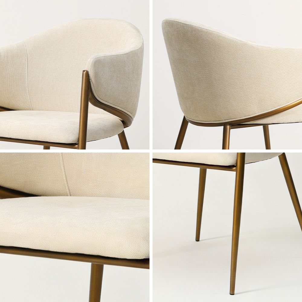 Beige Beige & Bronze Cotton Linen Dining Chairs