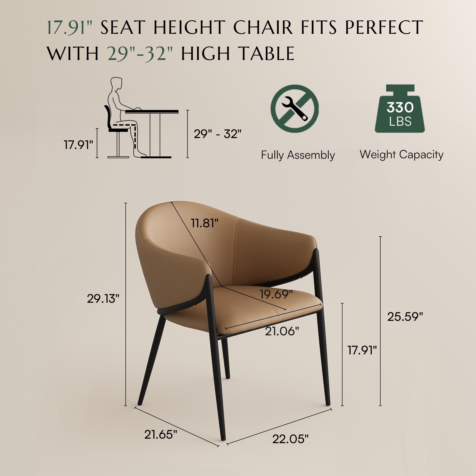 Fully Assembled Brown & Black PU Leather Dining Chairs