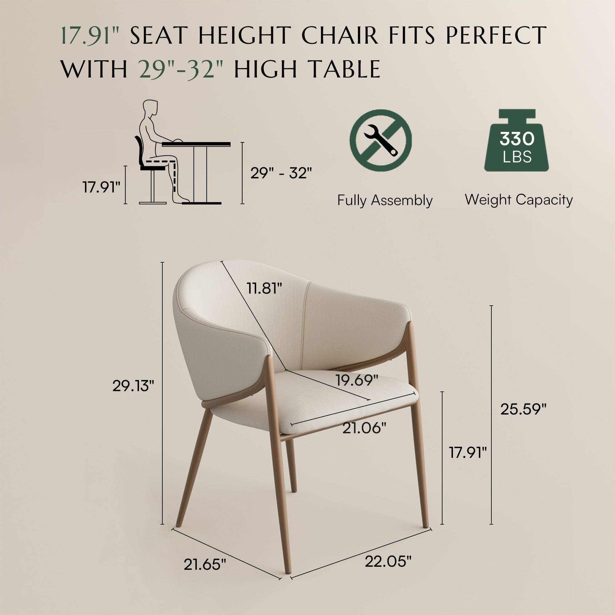 Beige Beige & Bronze PU Leather Dining Chairs