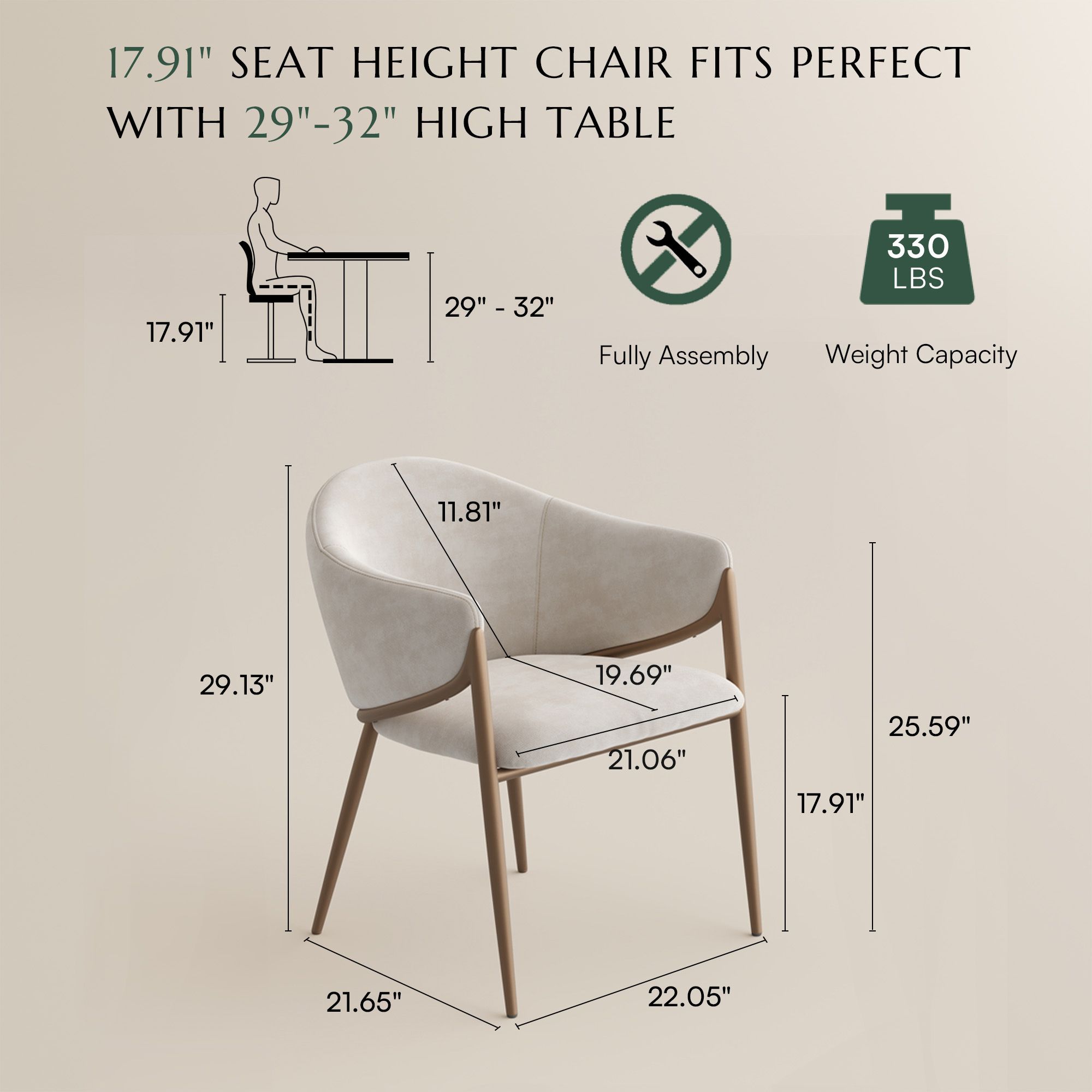 Cotton Linen Beige & Bronze Cotton Linen Dining Chairs