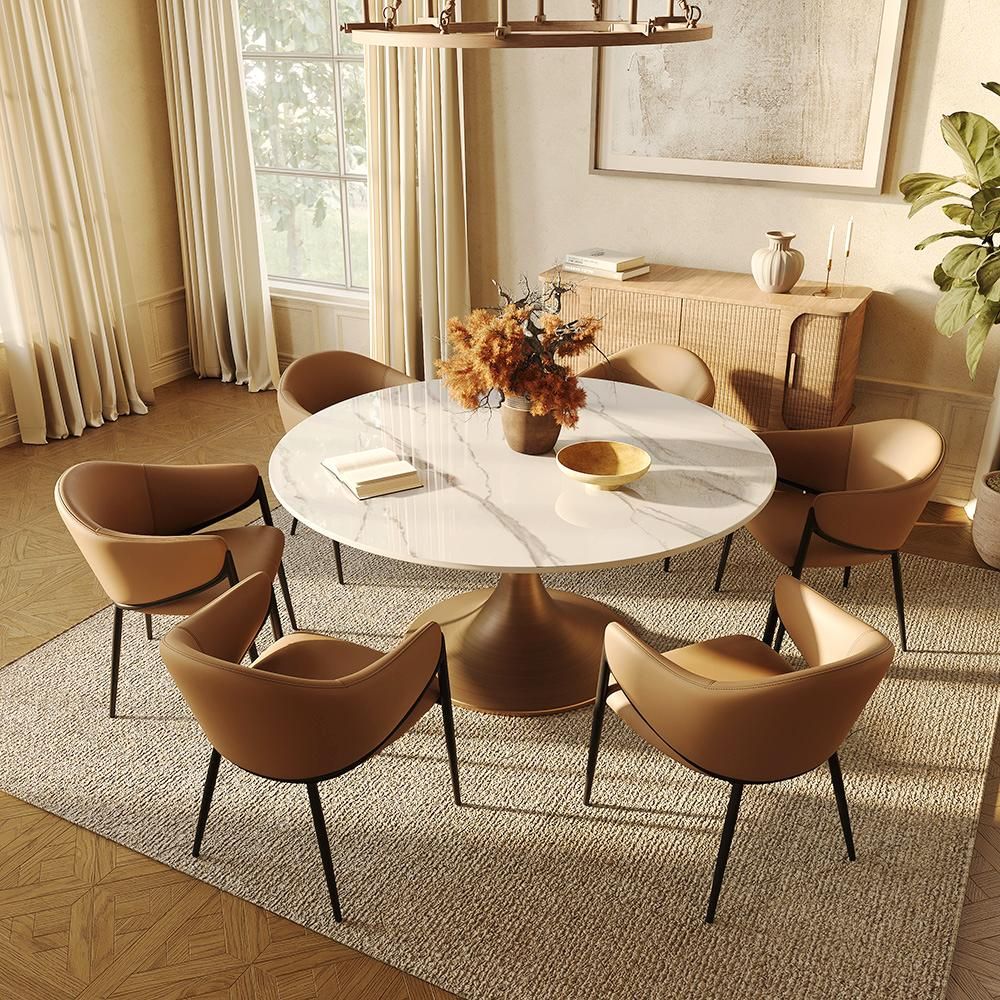 Beige Brown & Black PU Leather Dining Chairs