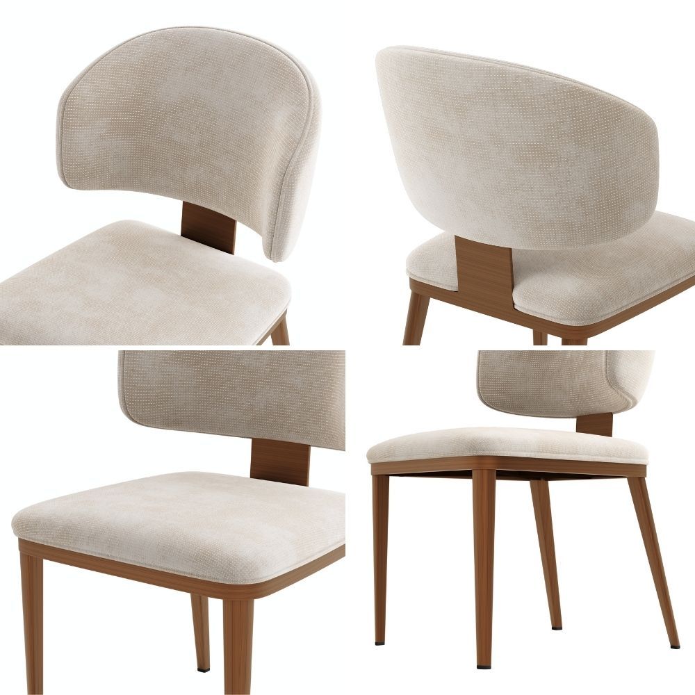 Fully Assembled Beige & Bronze Cotton Linen Dining Chairs