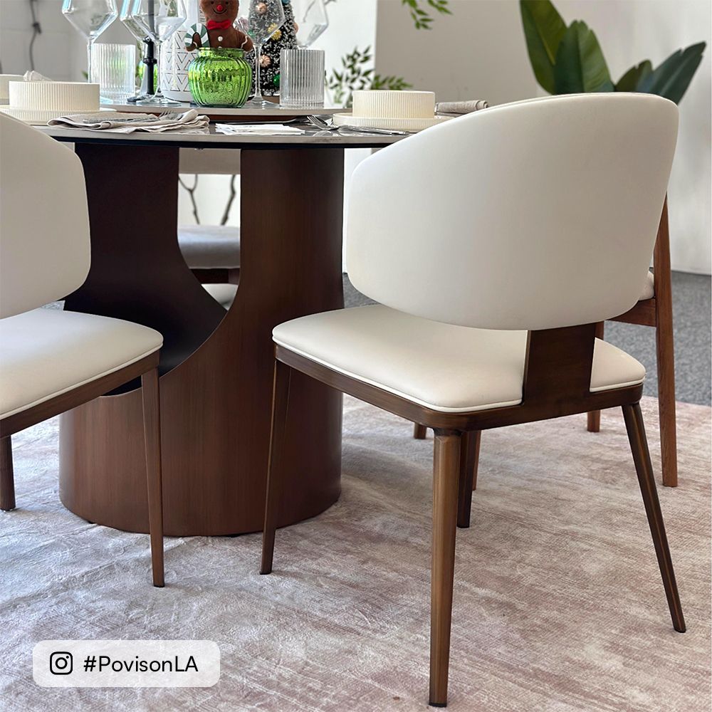 Modern Beige & Bronze PU Leather Dining Chairs
