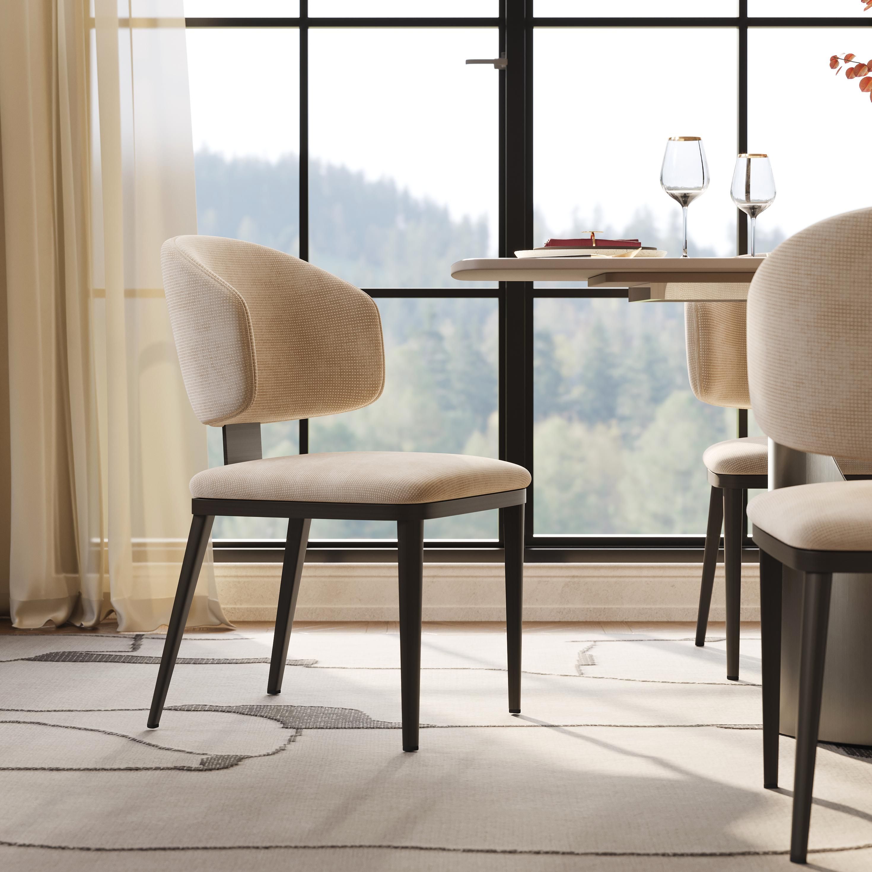 Carbon Steel Beige & Black Cotton Linen Dining Chairs