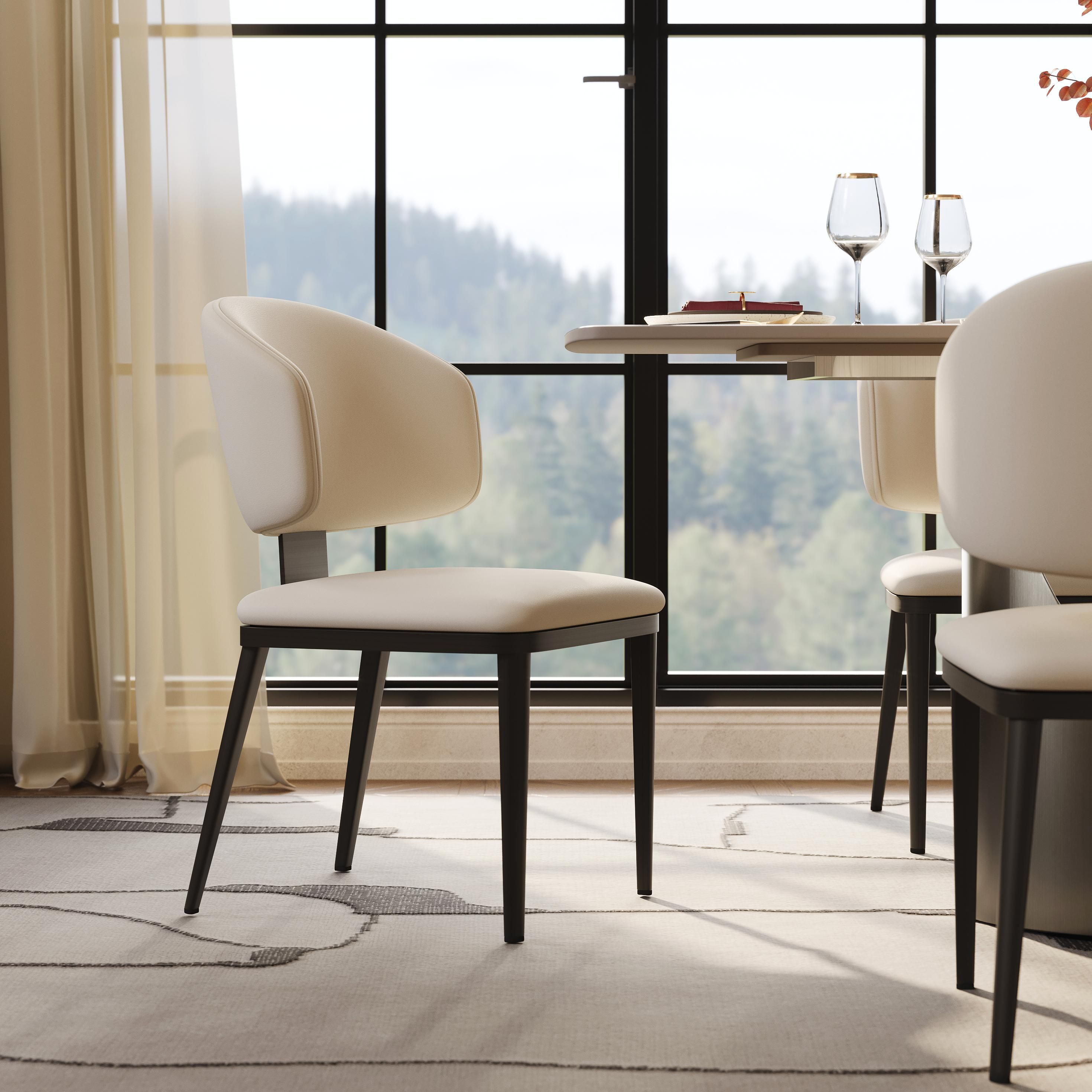 Side Chair Beige & Black PU Leather Dining Chairs