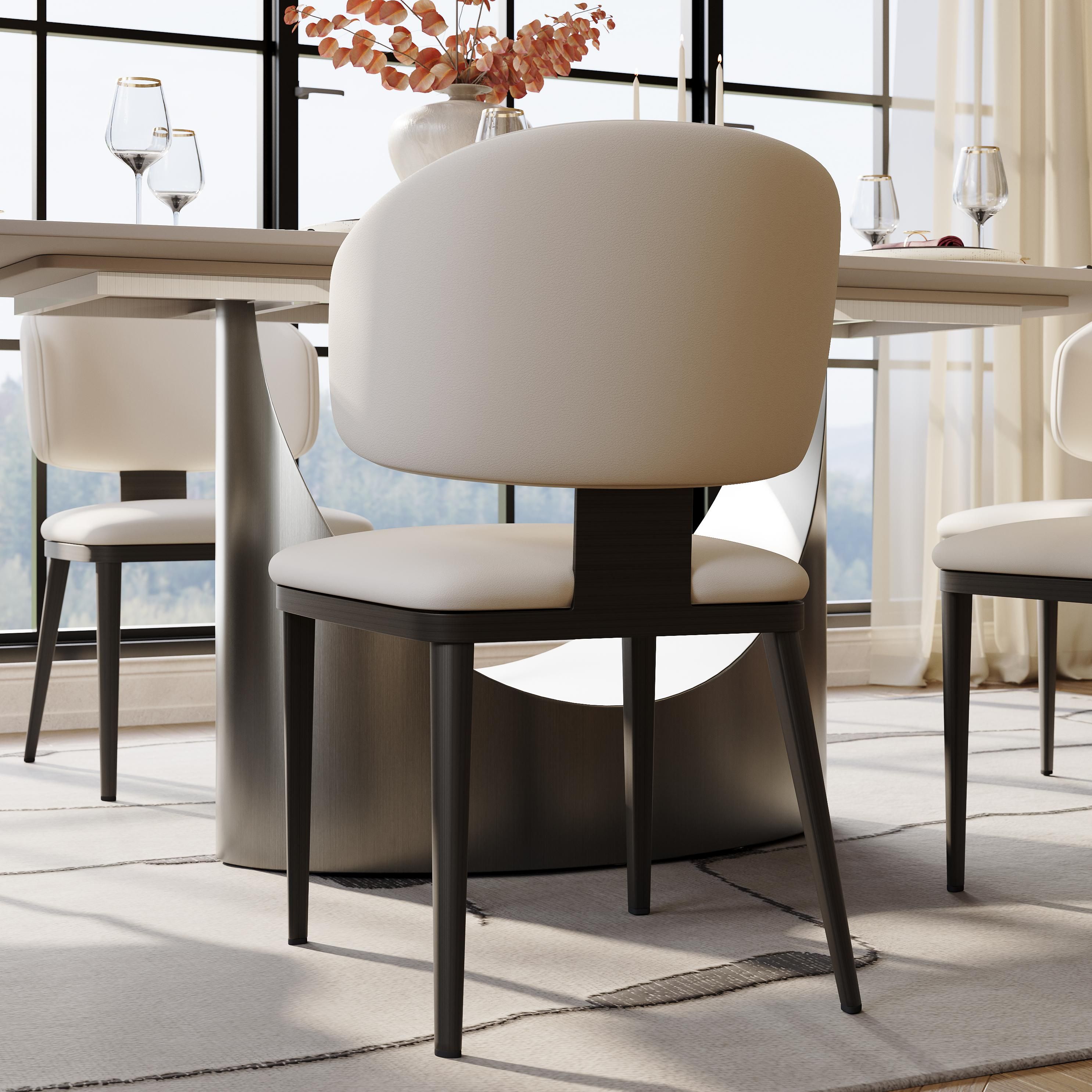 Fully Assembled Beige & Black PU Leather Dining Chairs