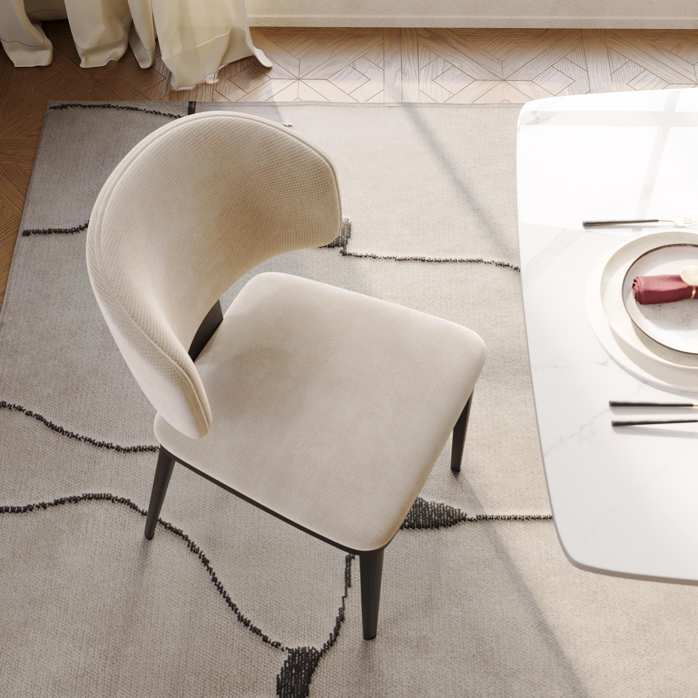 PU Leather Beige & Black Cotton Linen Dining Chairs