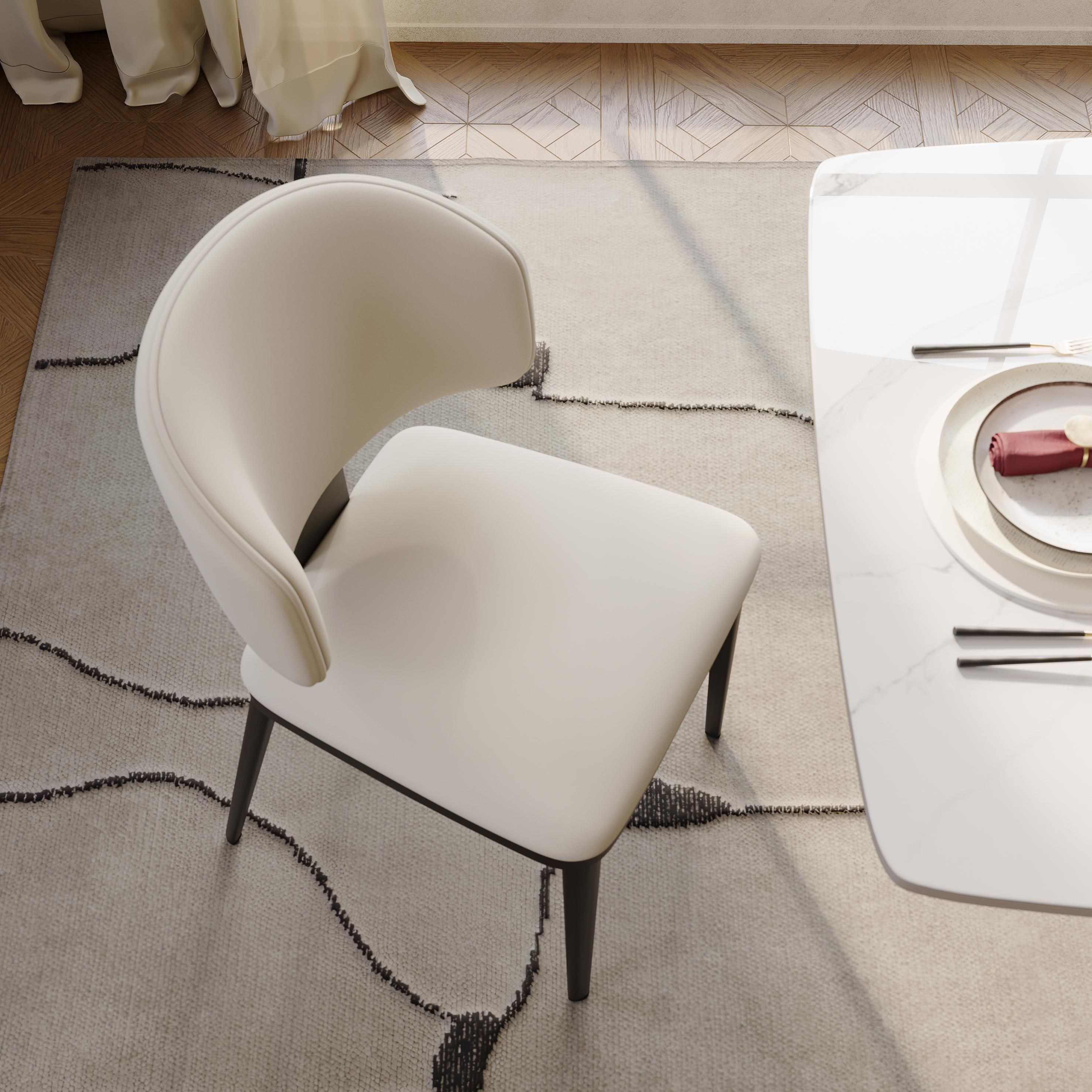 Carbon Steel Beige & Black PU Leather Dining Chairs