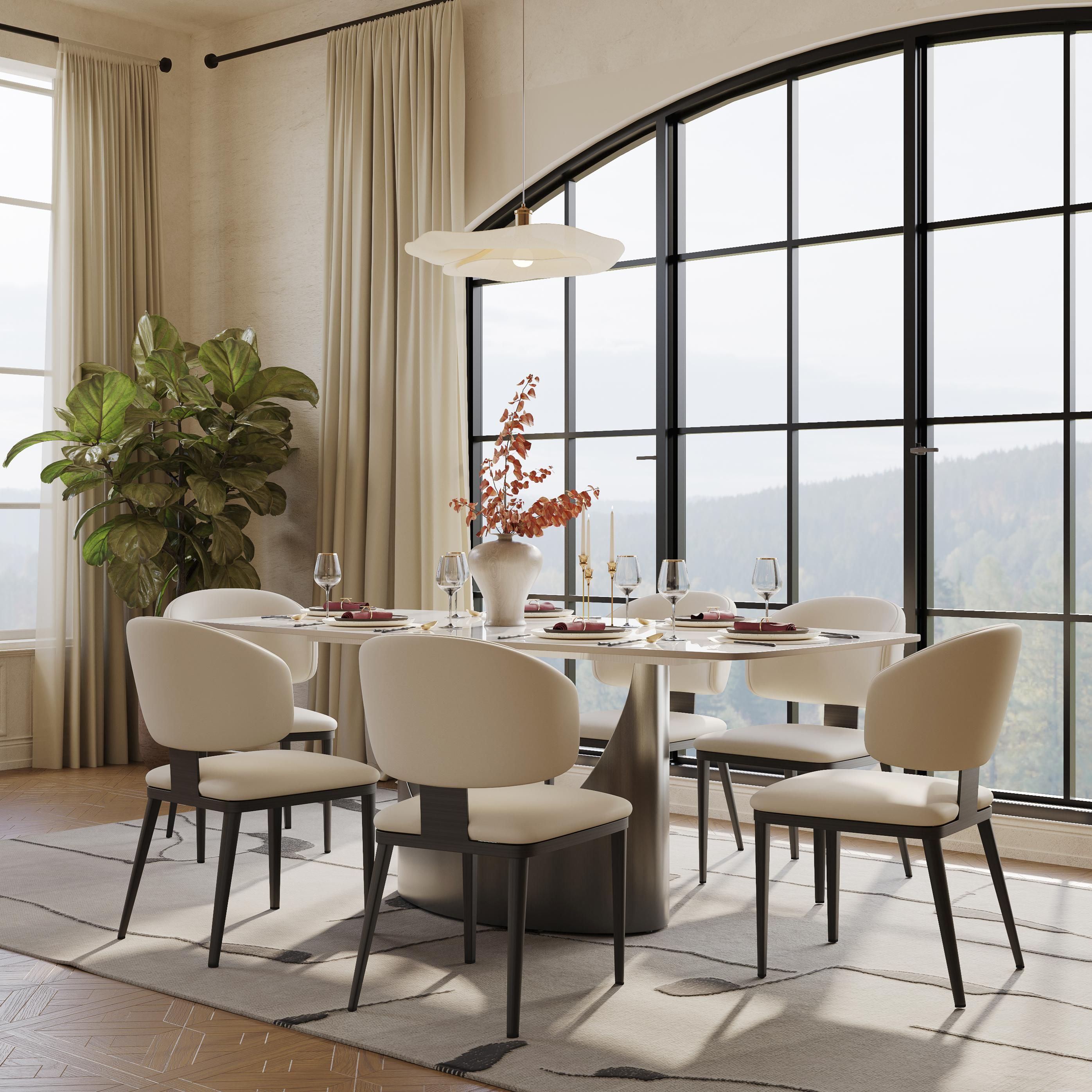 PU Leather Beige & Black PU Leather Dining Chairs