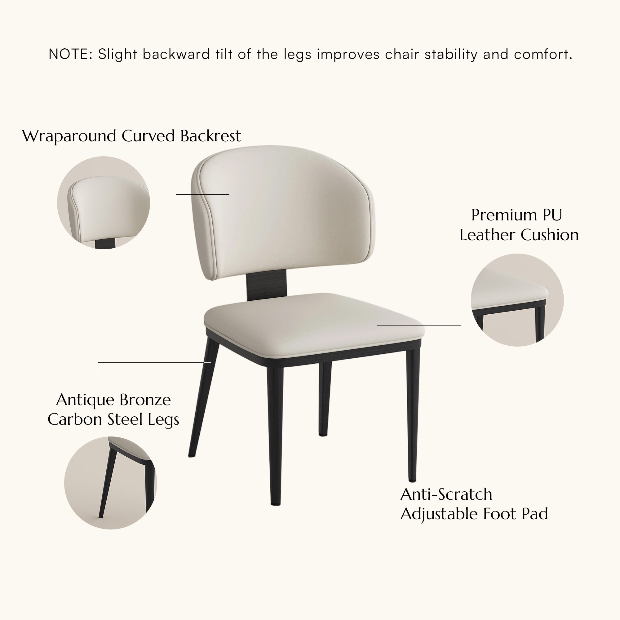 Beige Beige & Black PU Leather Dining Chairs