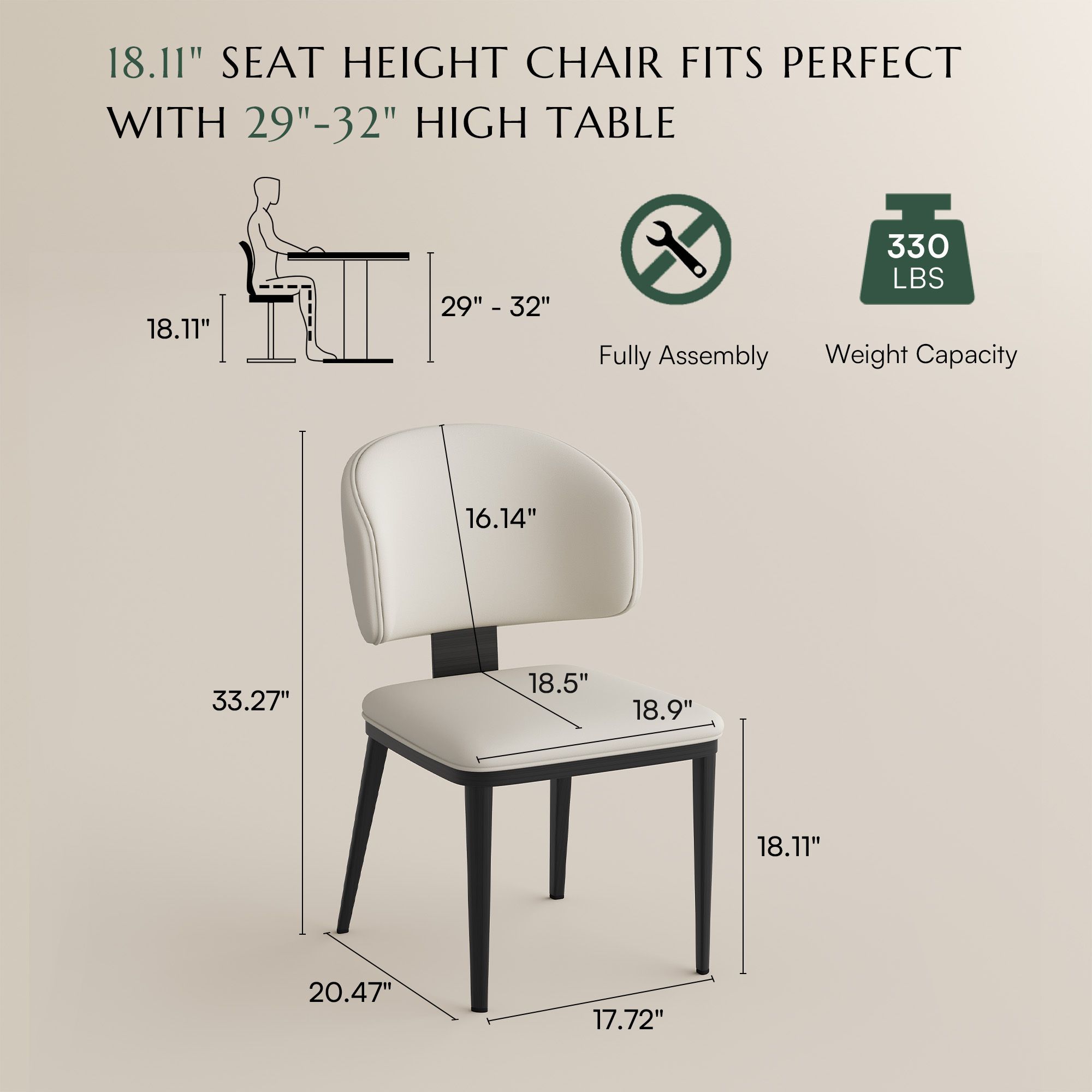 Carbon Steel Beige & Black PU Leather Dining Chairs