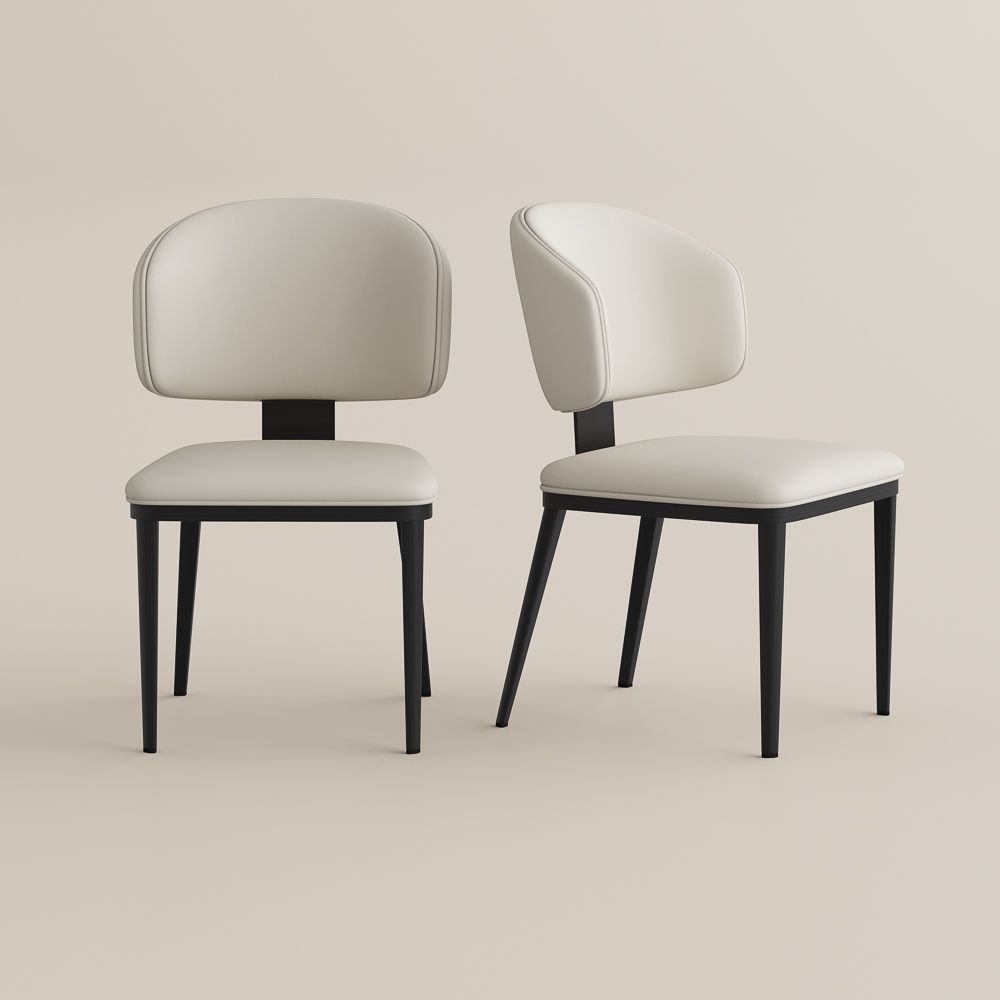 Carbon Steel Beige & Black PU Leather Dining Chairs