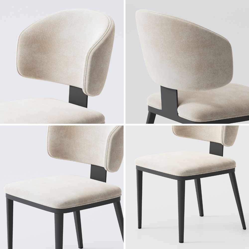 Carbon Steel Beige & Black Cotton Linen Dining Chairs
