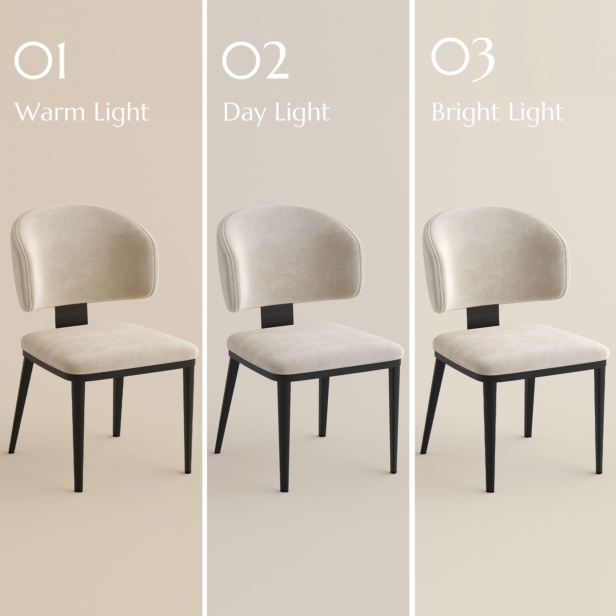 Mid Century Modern Beige & Black Cotton Linen Dining Chairs