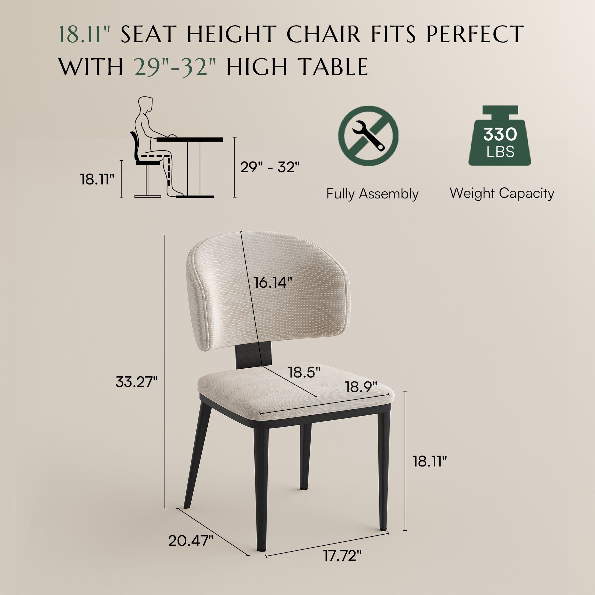 Beige Beige & Black Cotton Linen Dining Chairs