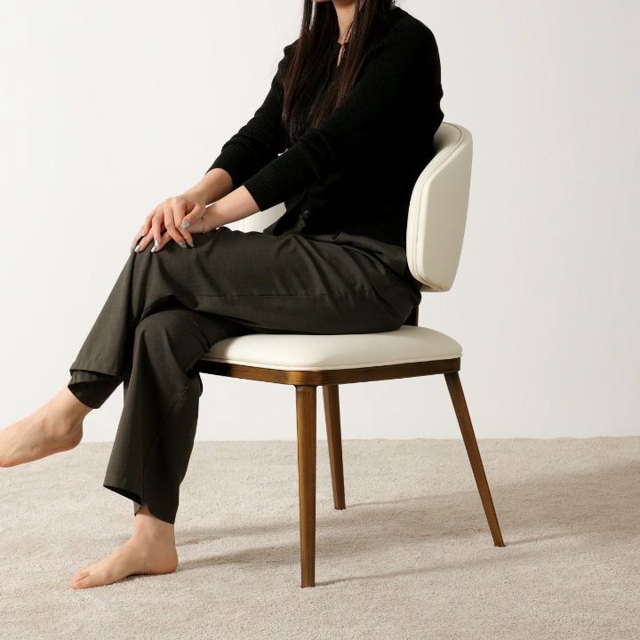 Carbon Steel Beige & Bronze PU Leather Dining Chairs