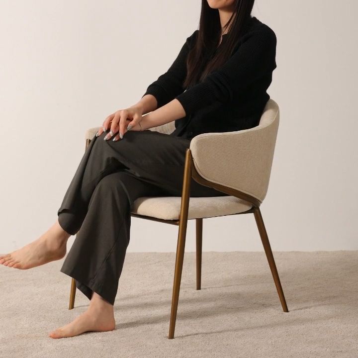 Modern Beige & Bronze Cotton Linen Dining Chairs