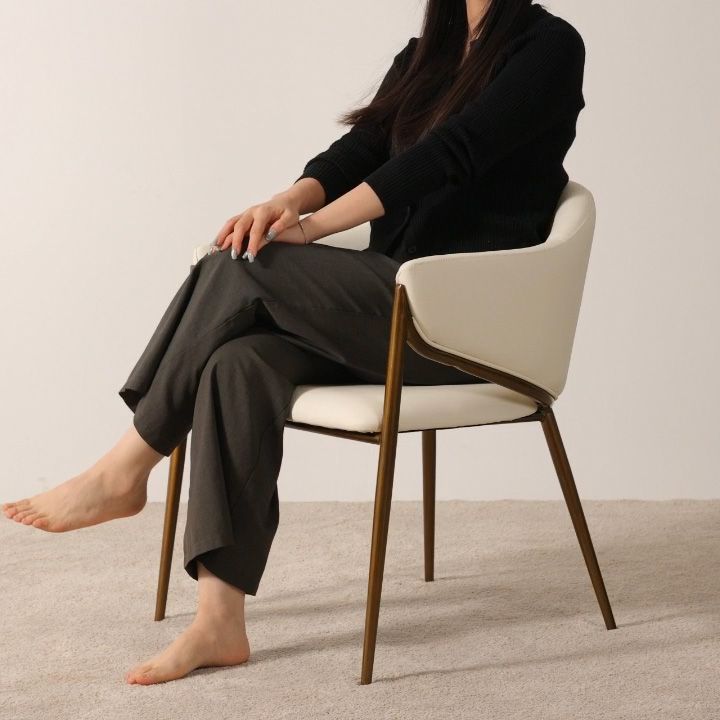 Upholstered Beige & Bronze PU Leather Dining Chairs