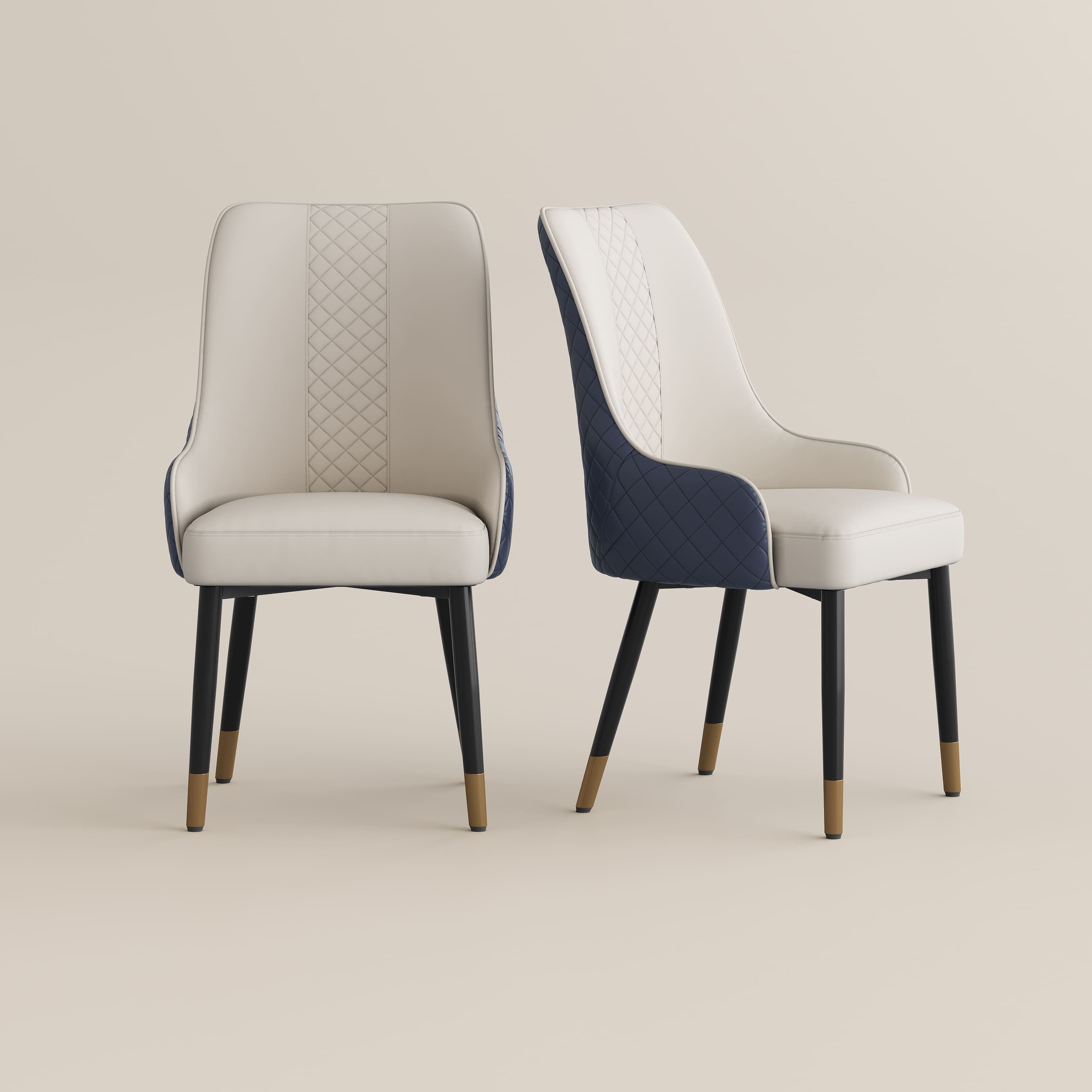 Armchair Navy Blue & Light Gray PU Leather Dining Chairs