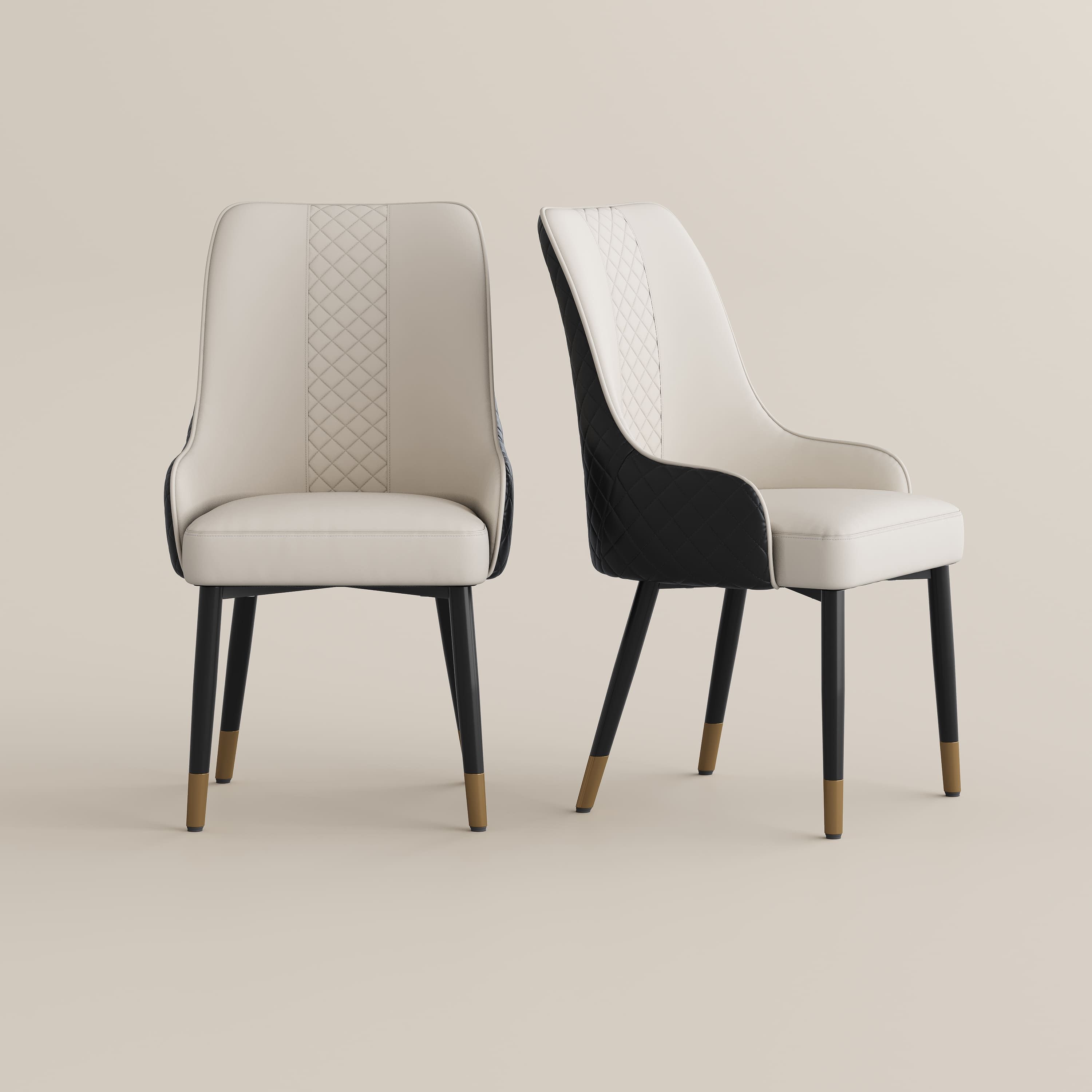 Armchair Black & Light Gray PU Leather Dining Chairs