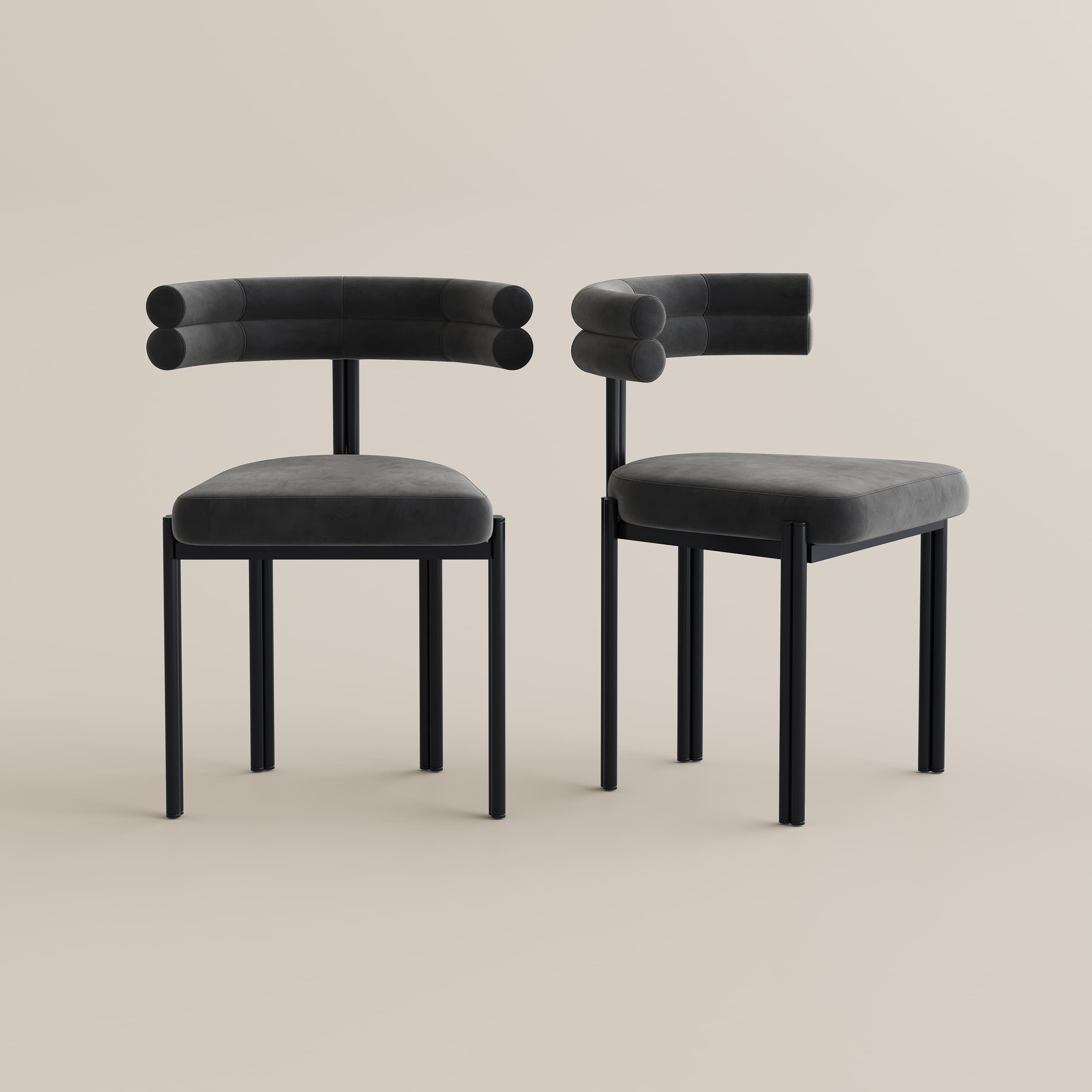 Gray Gray & Black Velvet Dining Chairs