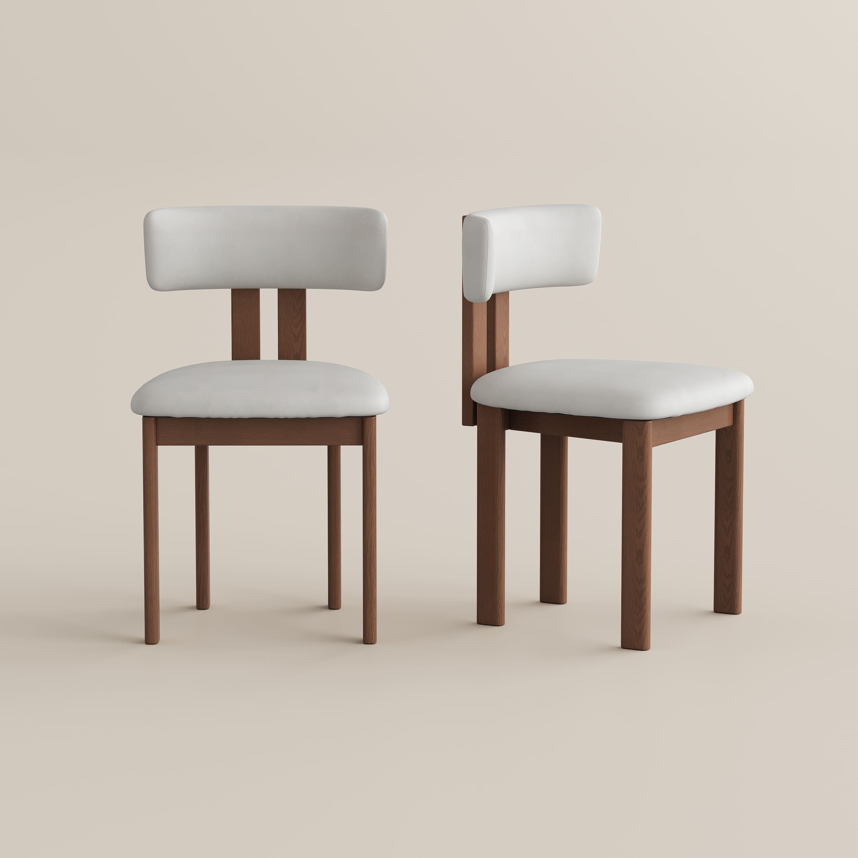 Light Walnut Beige & Light Walnut PU Leather Dining Chairs