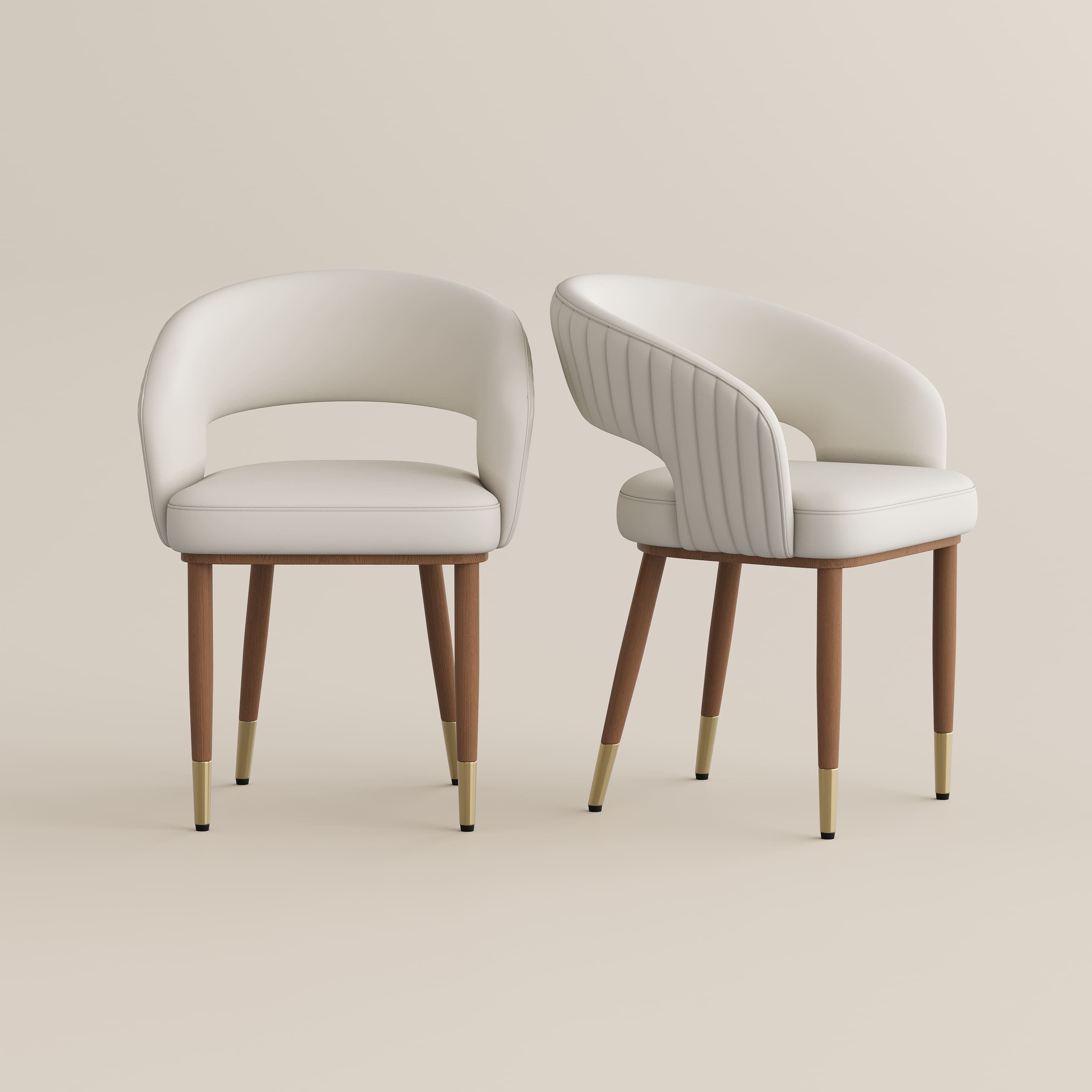 Modern Luxury Beige & Light Walnut PU Leather Dining Chairs